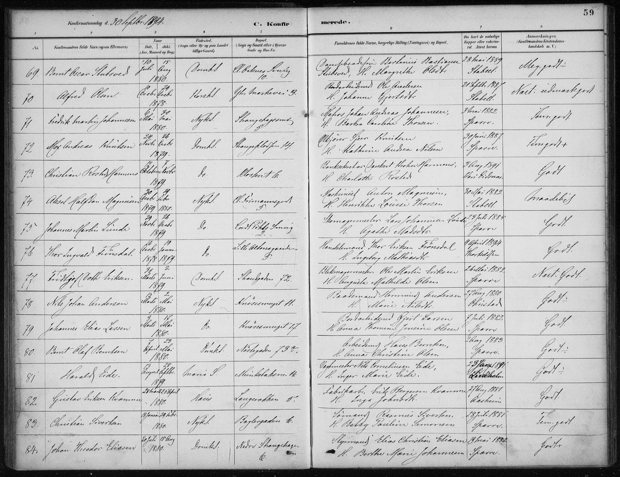Nykirken Sokneprestembete, AV/SAB-A-77101/H/Haa/L0027: Parish register (official) no. C 6, 1886-1913, p. 59
