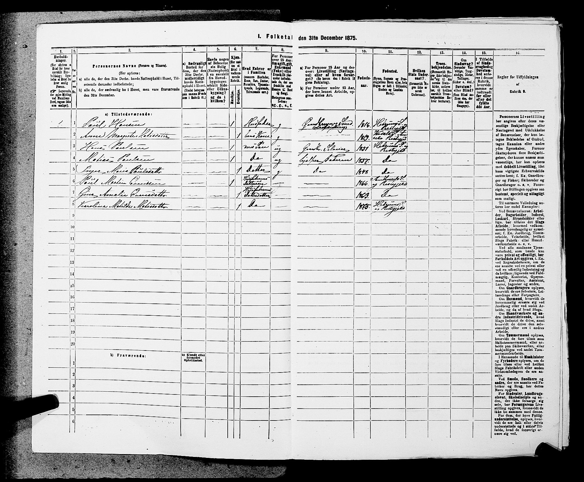 SAKO, 1875 census for 0727P Hedrum, 1875, p. 536