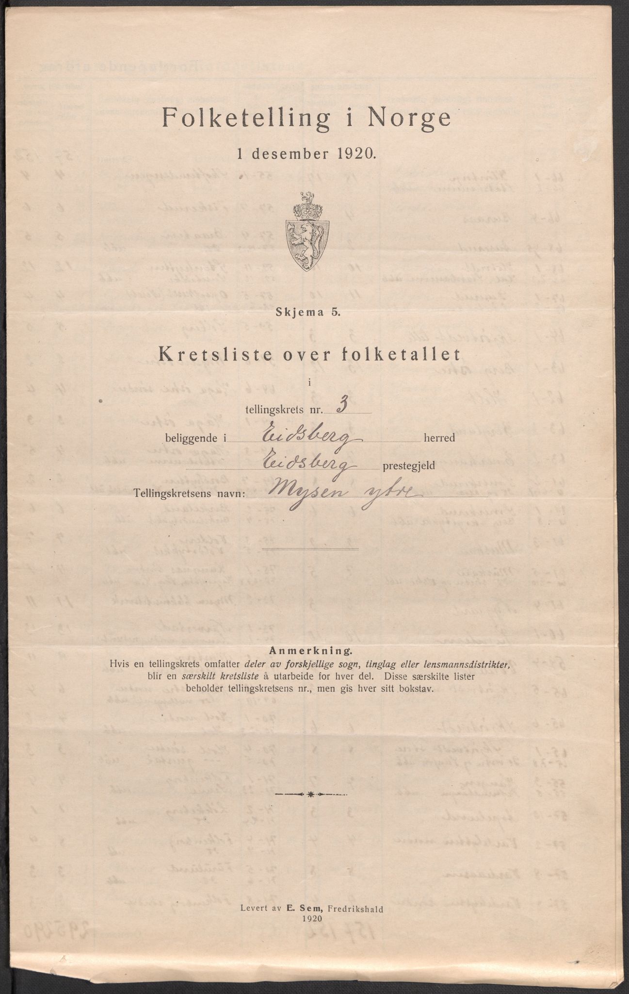 SAO, 1920 census for Eidsberg, 1920, p. 11