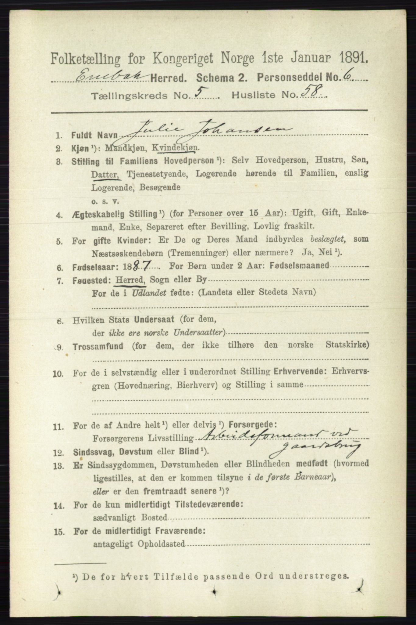 RA, 1891 census for 0229 Enebakk, 1891, p. 2346