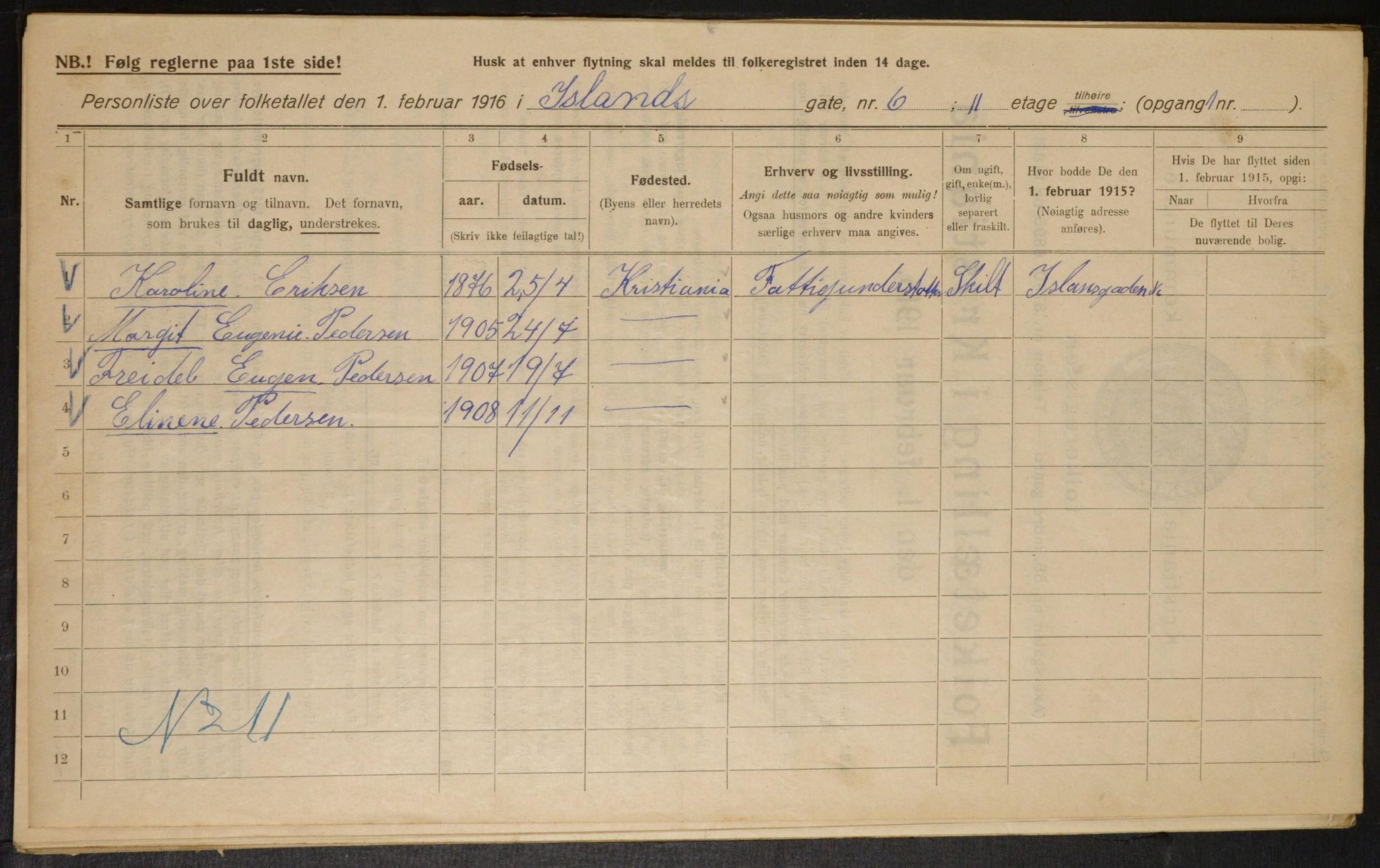 OBA, Municipal Census 1916 for Kristiania, 1916, p. 45468