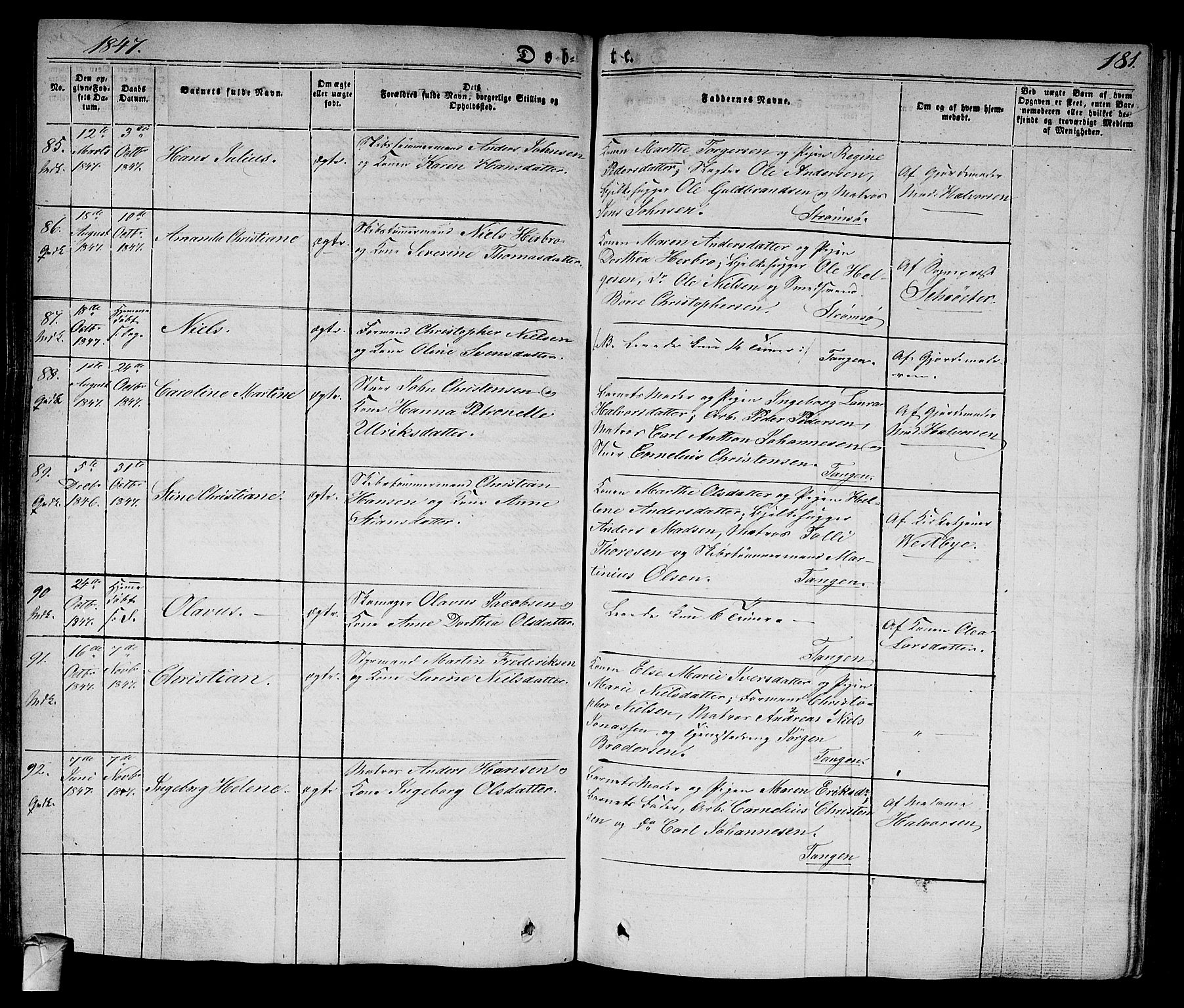 Strømsø kirkebøker, AV/SAKO-A-246/F/Fa/L0012: Parish register (official) no. I 12, 1830-1847, p. 181