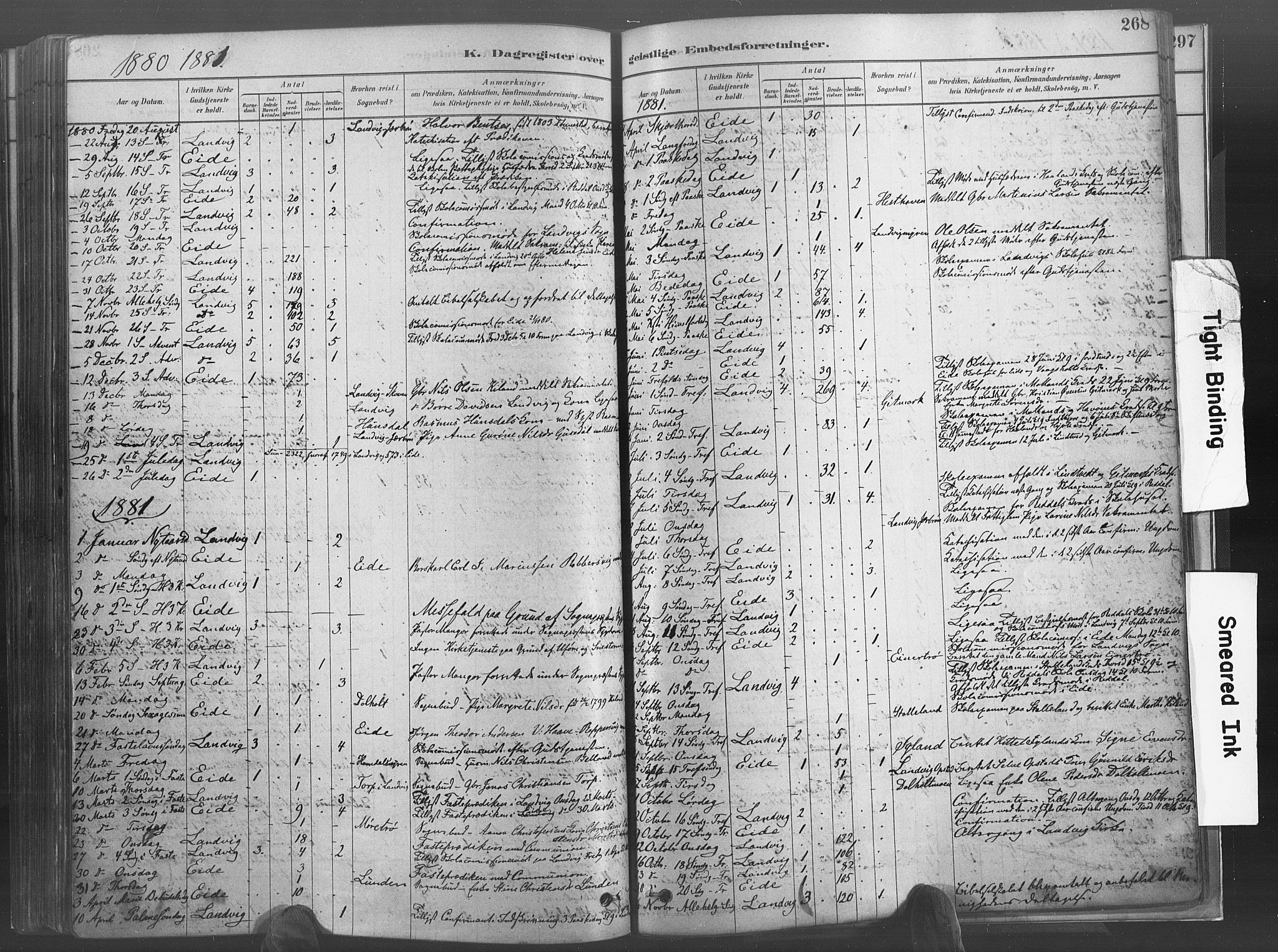 Hommedal sokneprestkontor, AV/SAK-1111-0023/F/Fa/Fab/L0006: Parish register (official) no. A 6, 1878-1897, p. 268