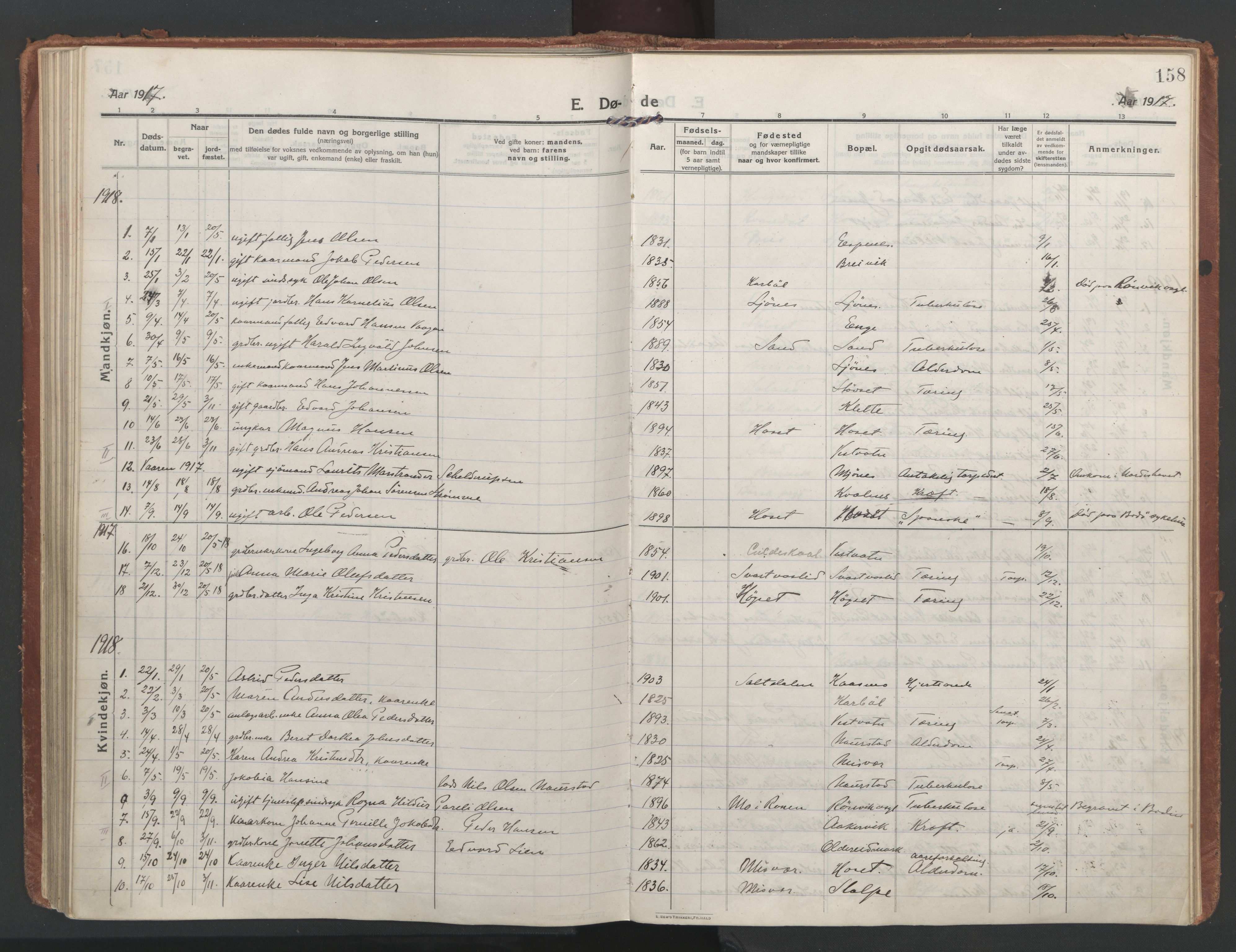 Ministerialprotokoller, klokkerbøker og fødselsregistre - Nordland, SAT/A-1459/852/L0748: Parish register (official) no. 852A18, 1913-1932, p. 158