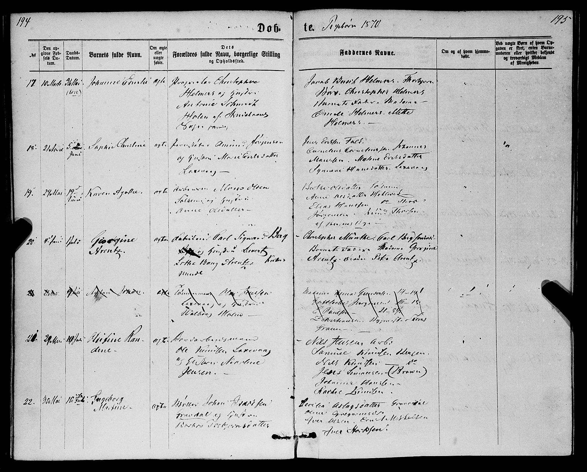 St. Jørgens hospital og Årstad sokneprestembete, AV/SAB-A-99934: Parish register (official) no. A 6, 1870-1878, p. 194-195