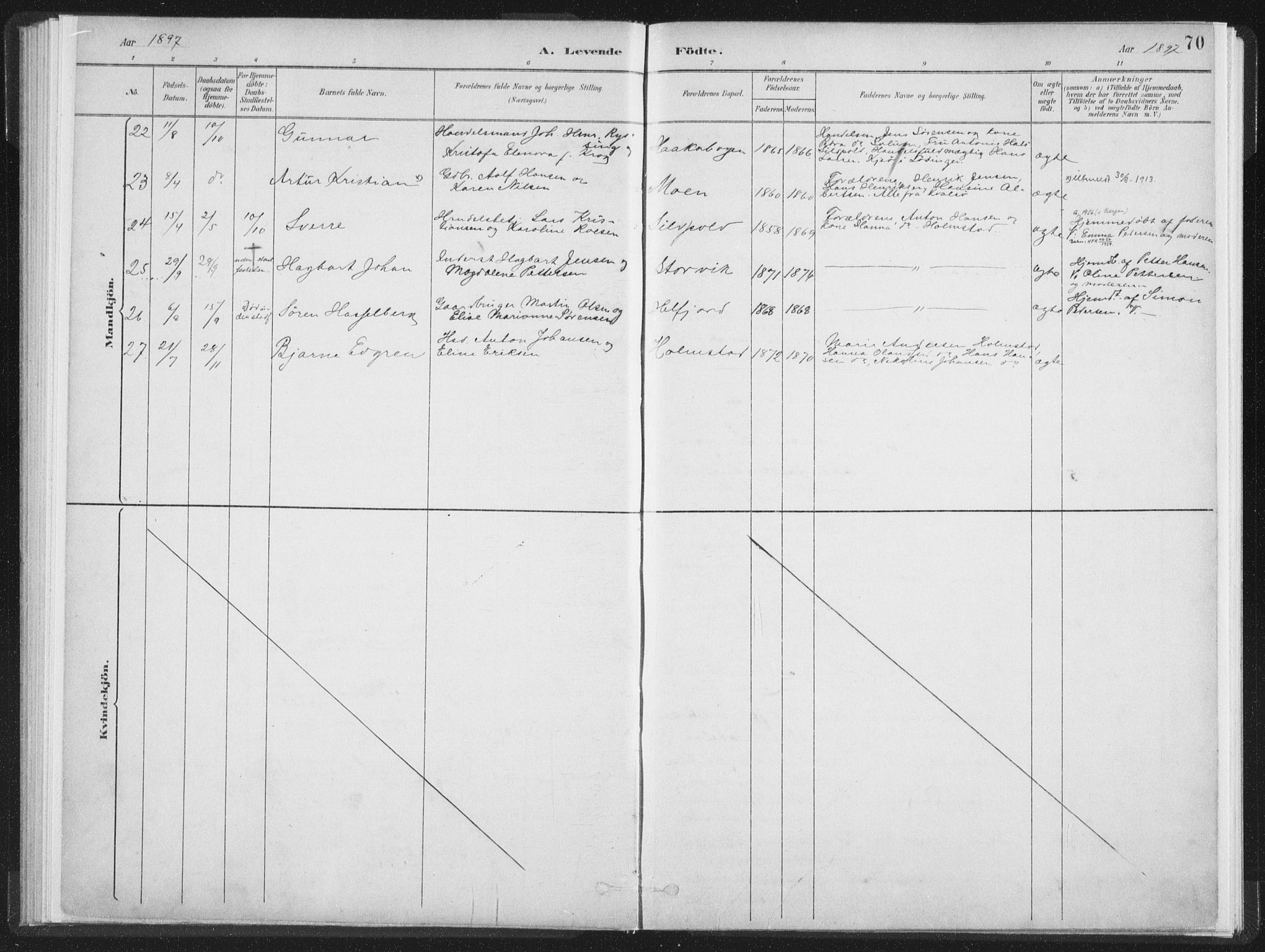 Ministerialprotokoller, klokkerbøker og fødselsregistre - Nordland, SAT/A-1459/890/L1286: Parish register (official) no. 890A01, 1882-1902, p. 70