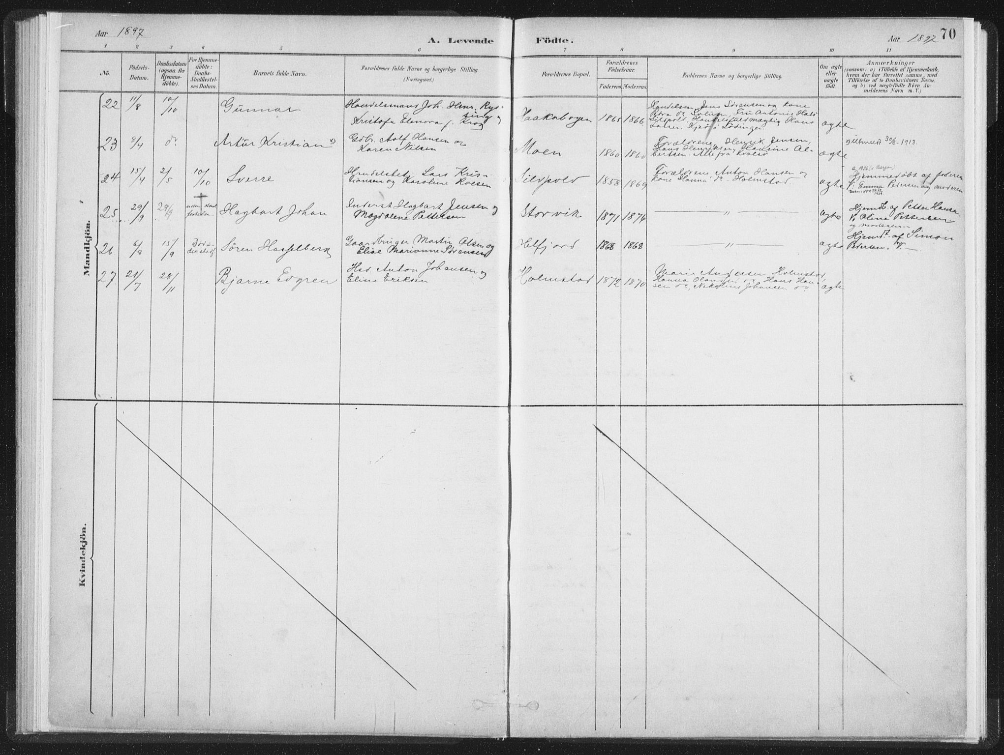 Ministerialprotokoller, klokkerbøker og fødselsregistre - Nordland, AV/SAT-A-1459/890/L1286: Parish register (official) no. 890A01, 1882-1902, p. 70