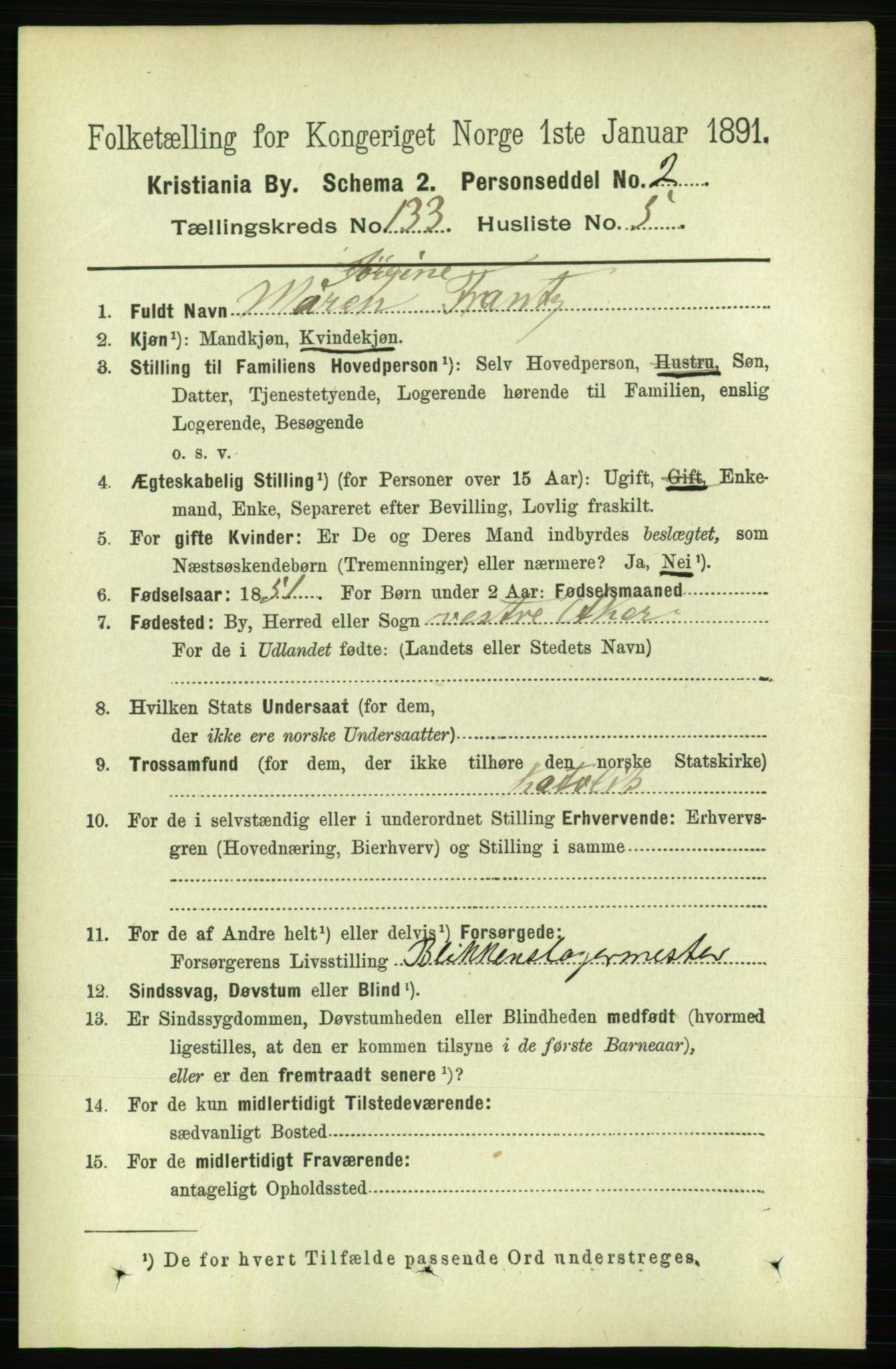 RA, 1891 census for 0301 Kristiania, 1891, p. 72619
