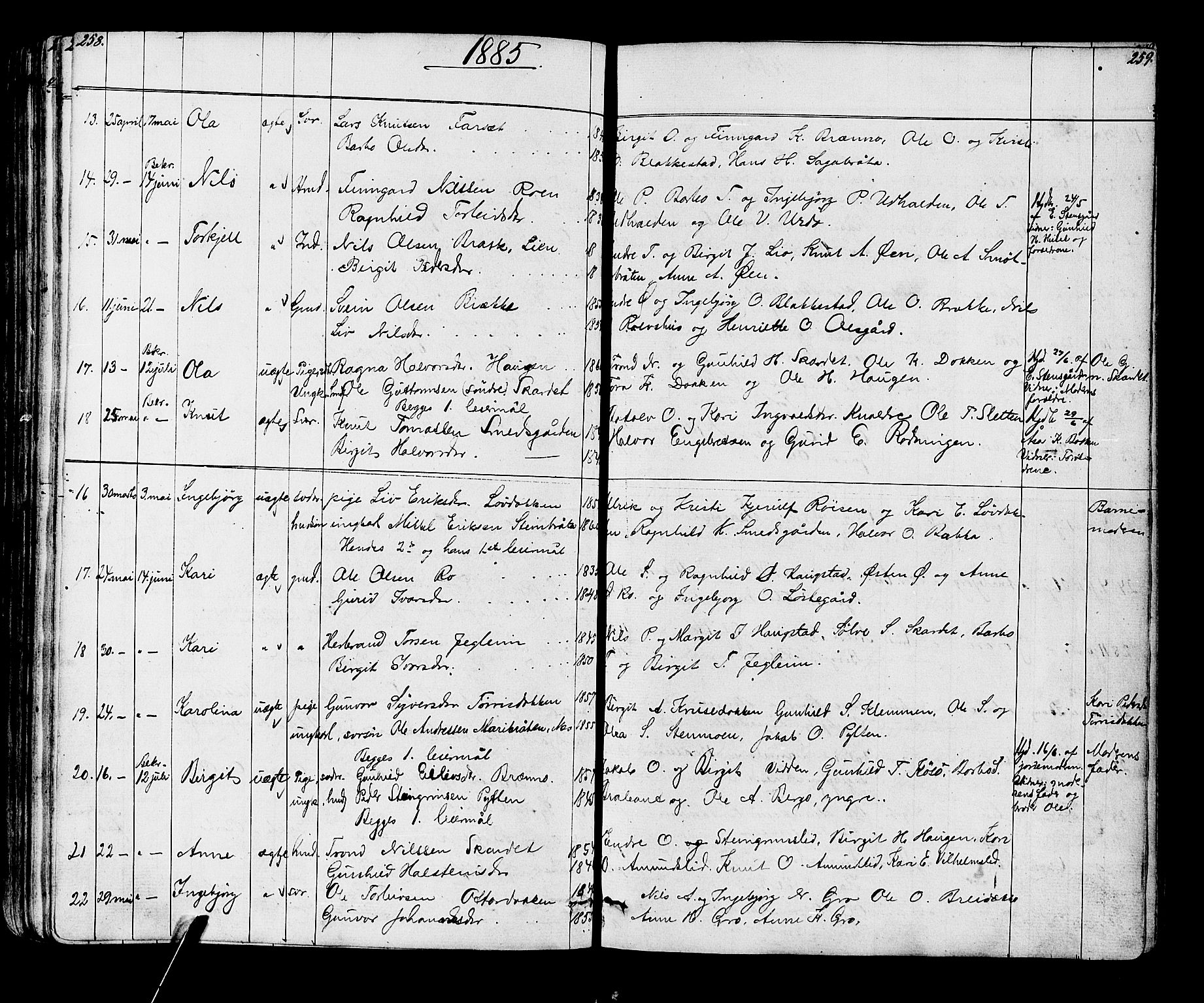 Gol kirkebøker, AV/SAKO-A-226/G/Ga/L0002: Parish register (copy) no. I 2, 1860-1887, p. 258-259