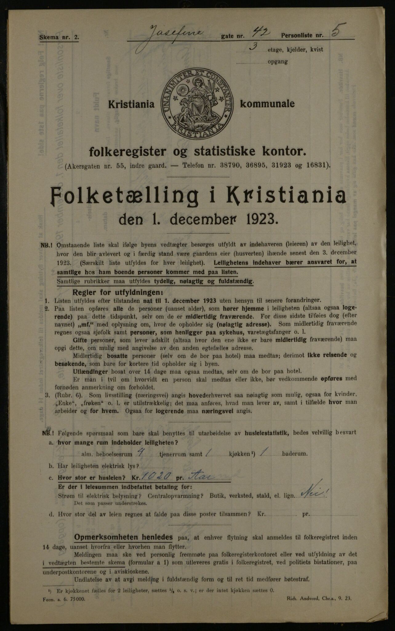 OBA, Municipal Census 1923 for Kristiania, 1923, p. 53466