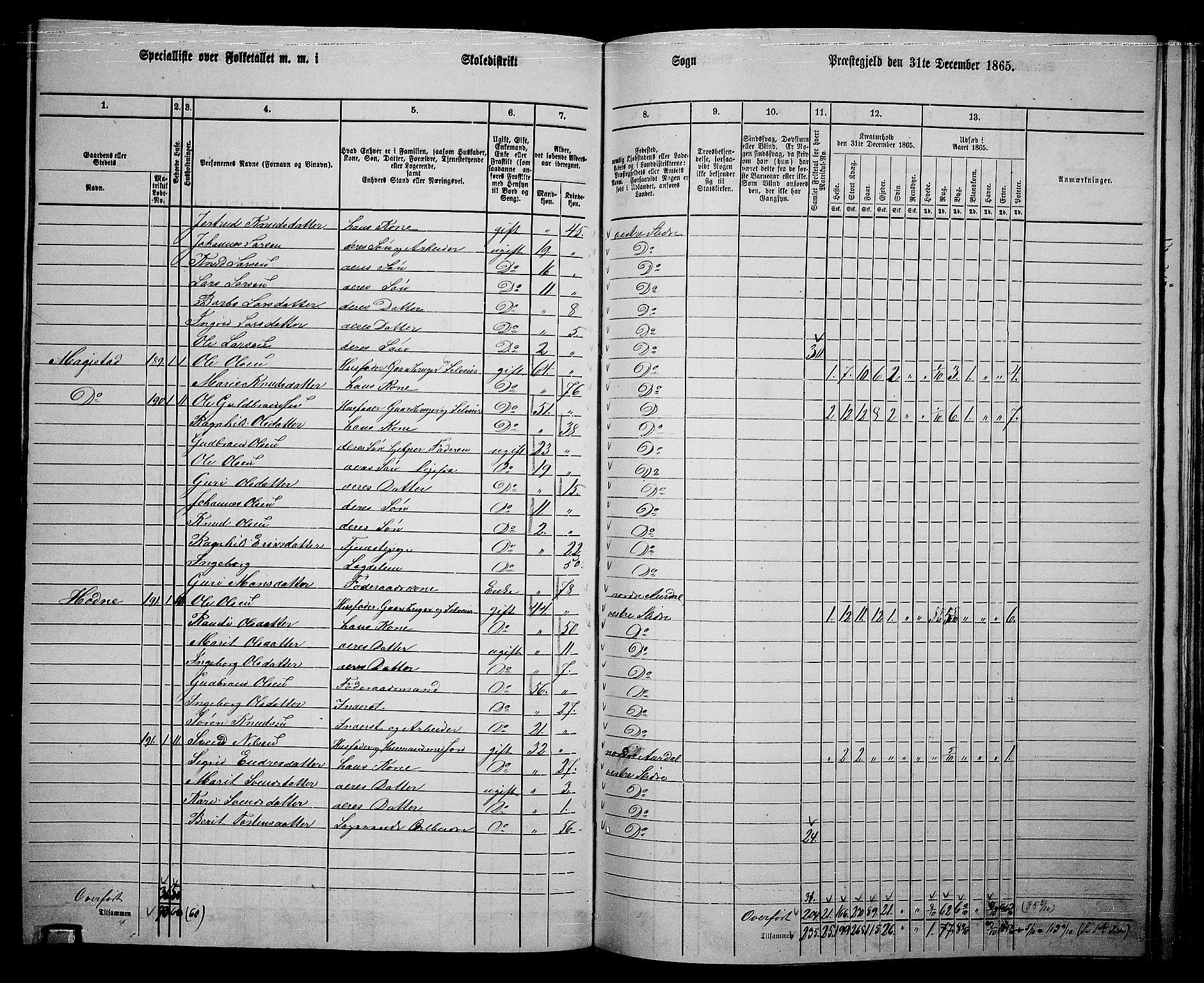 RA, 1865 census for Vestre Slidre, 1865, p. 99