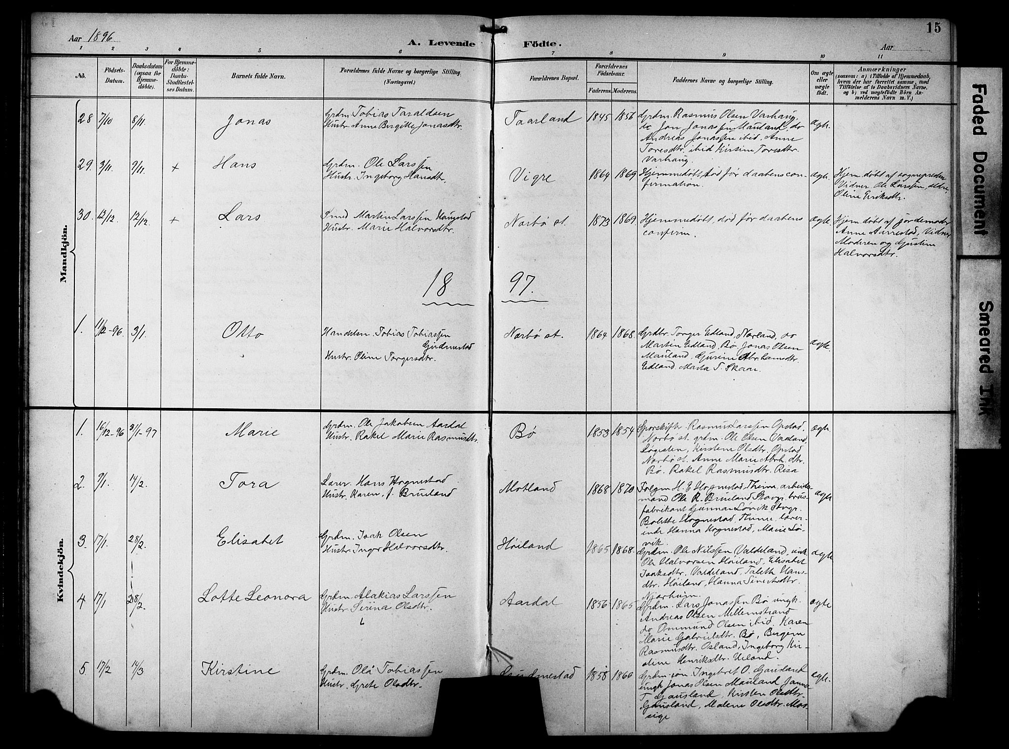 Hå sokneprestkontor, AV/SAST-A-101801/001/30BB/L0005: Parish register (copy) no. B 5, 1894-1912, p. 15