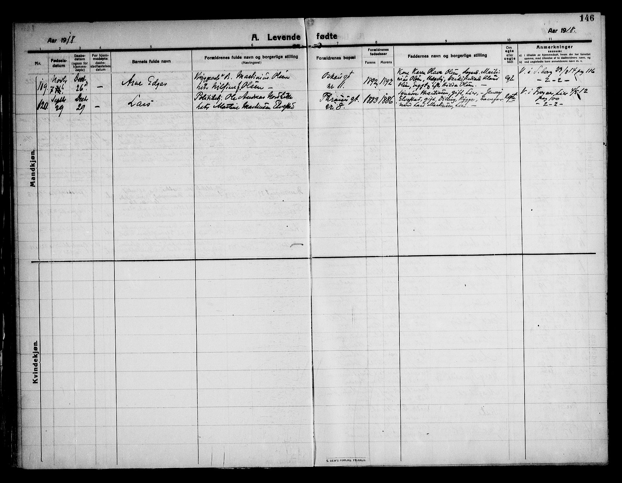 Sarpsborg prestekontor Kirkebøker, SAO/A-2006/F/Fa/L0008: Parish register (official) no. 8, 1910-1920, p. 146