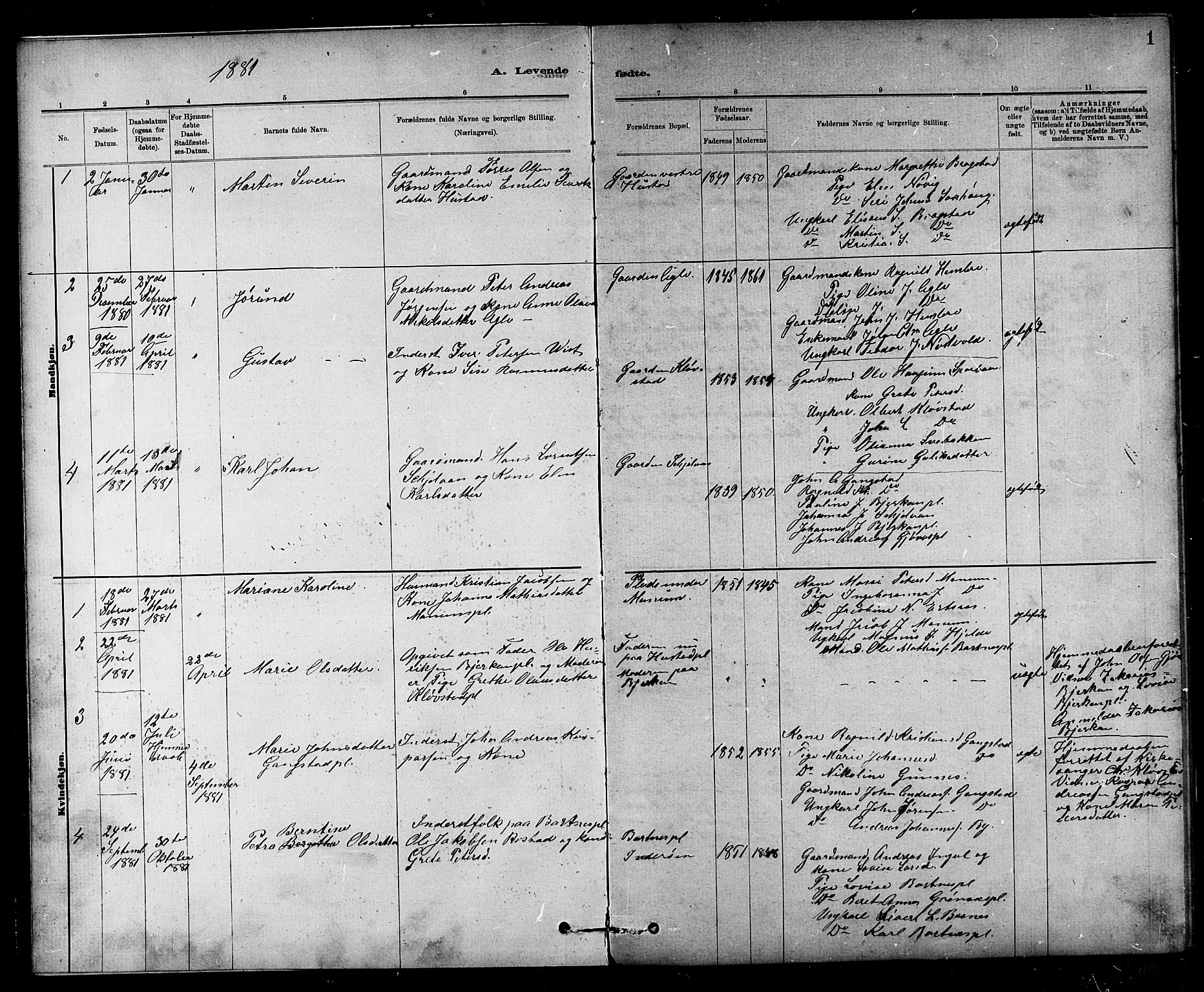 Ministerialprotokoller, klokkerbøker og fødselsregistre - Nord-Trøndelag, AV/SAT-A-1458/732/L0318: Parish register (copy) no. 732C02, 1881-1911, p. 1