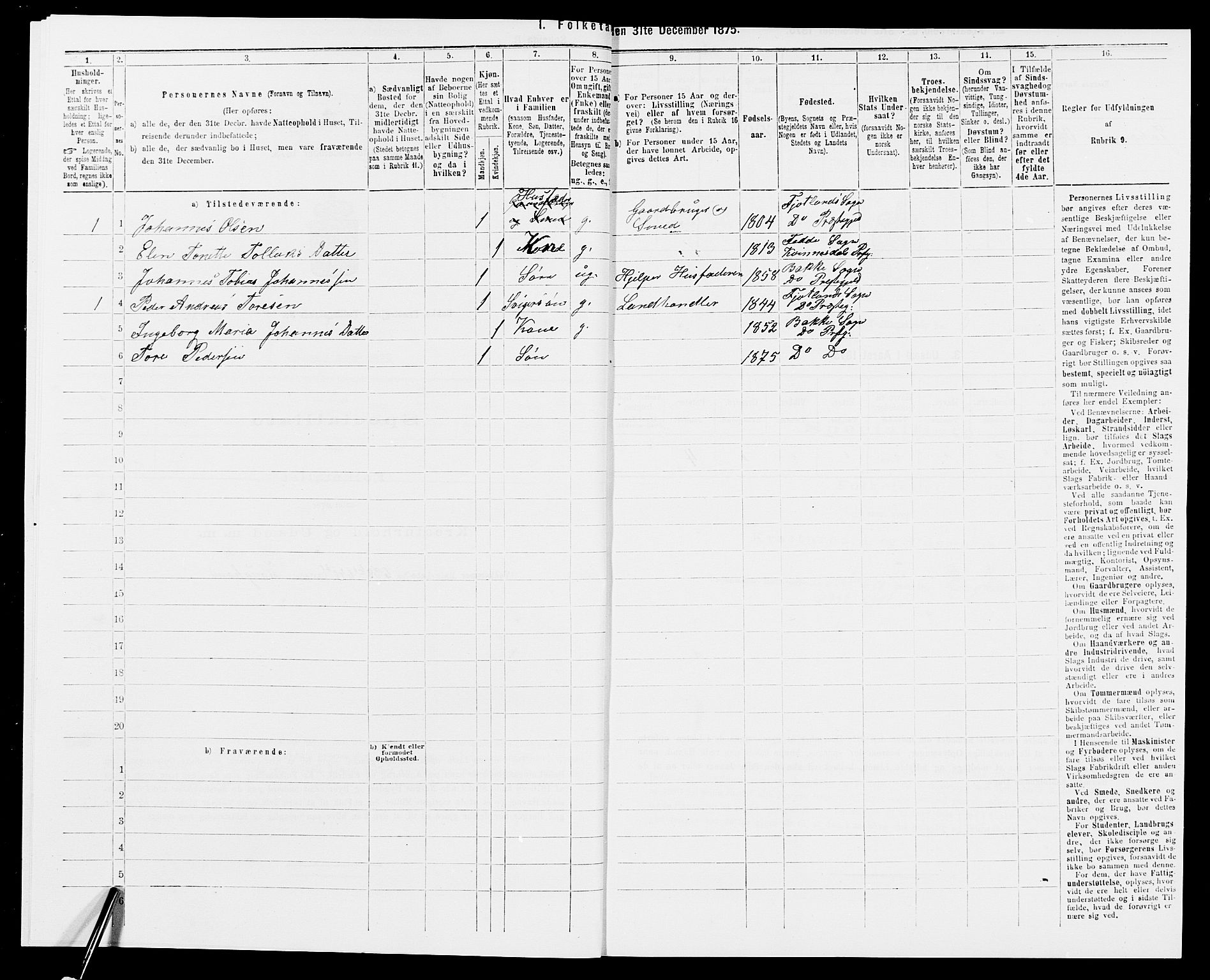 SAK, 1875 census for 1045P Bakke, 1875, p. 488