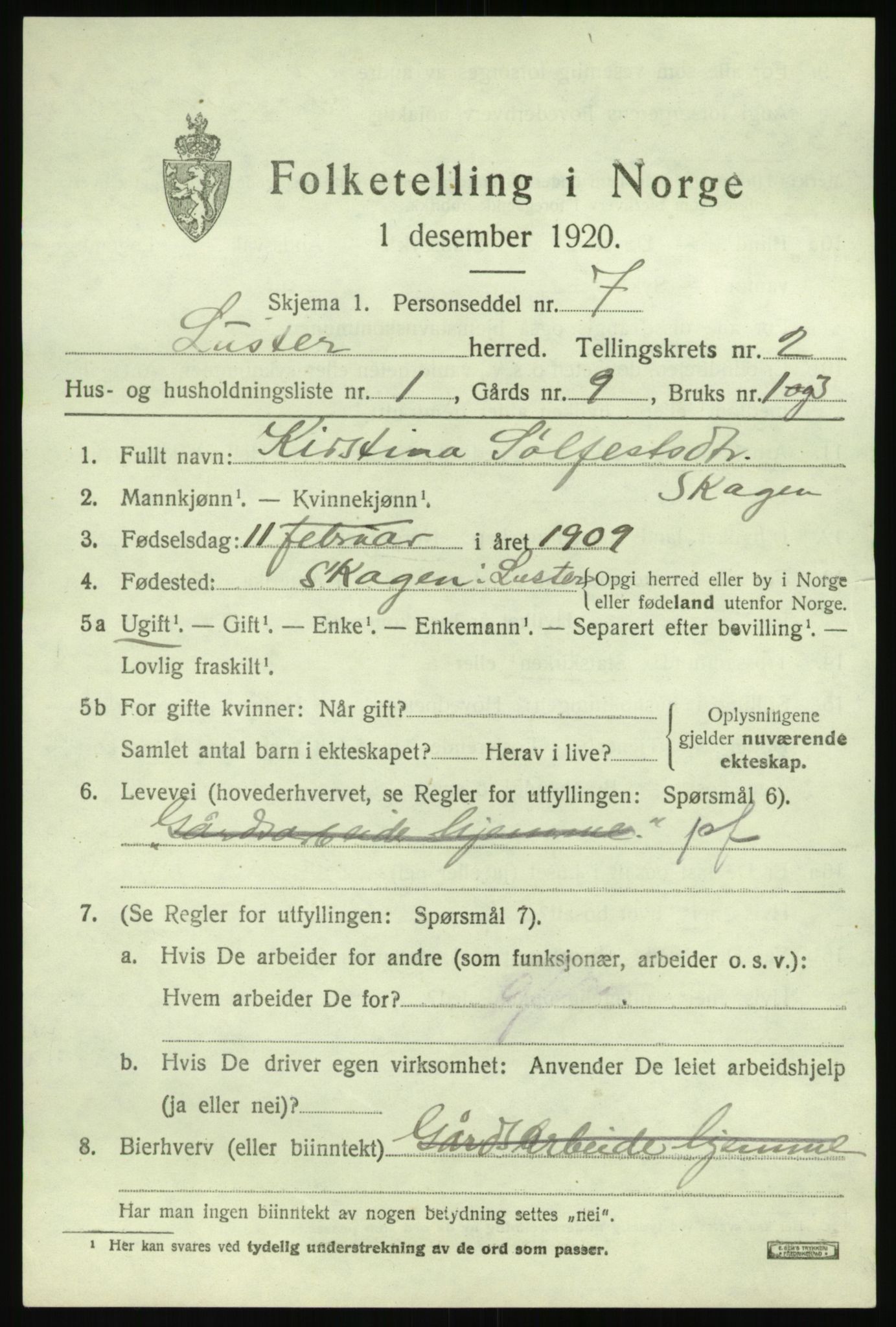 SAB, 1920 census for Luster, 1920, p. 1592