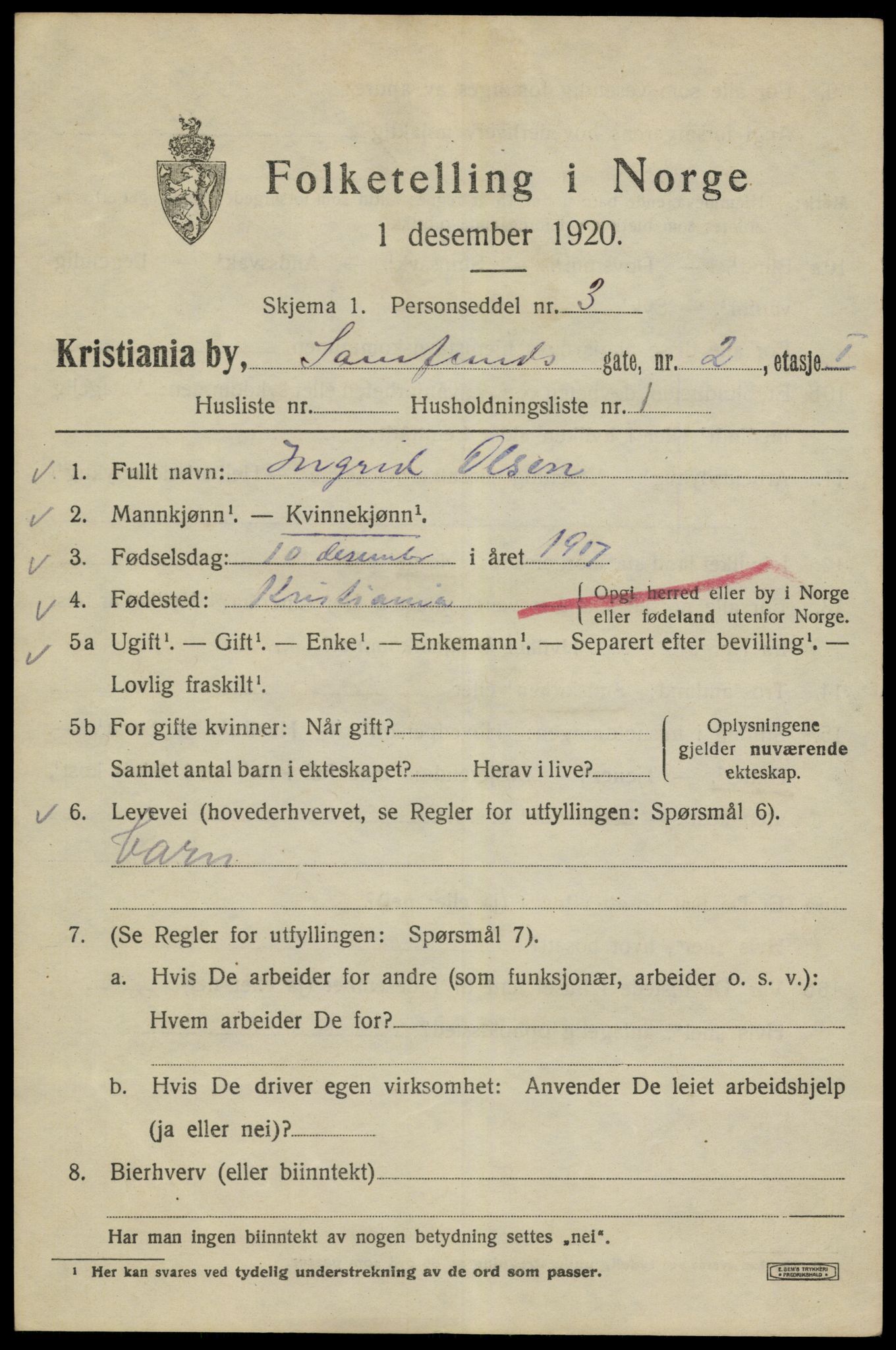 SAO, 1920 census for Kristiania, 1920, p. 477601