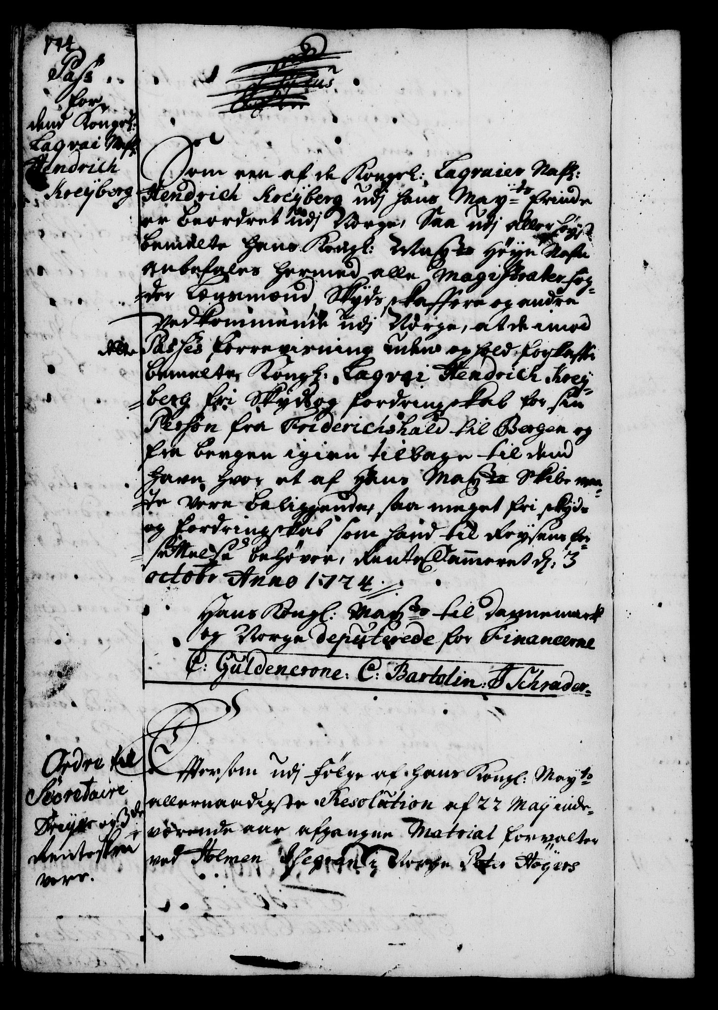 Rentekammeret, Kammerkanselliet, RA/EA-3111/G/Gg/Gga/L0002: Norsk ekspedisjonsprotokoll med register (merket RK 53.2), 1723-1727, p. 174