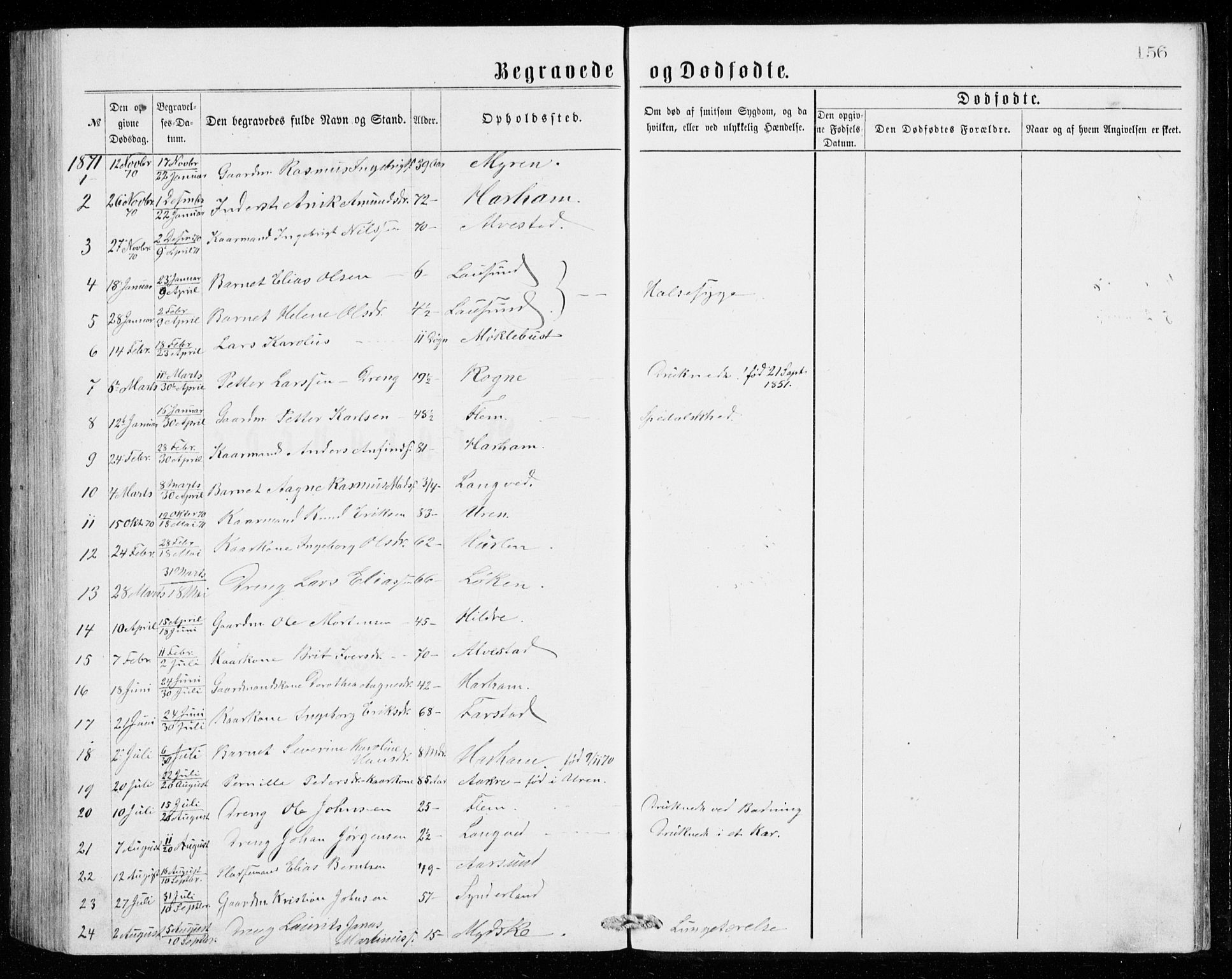 Ministerialprotokoller, klokkerbøker og fødselsregistre - Møre og Romsdal, AV/SAT-A-1454/536/L0509: Parish register (copy) no. 536C04, 1871-1881, p. 156