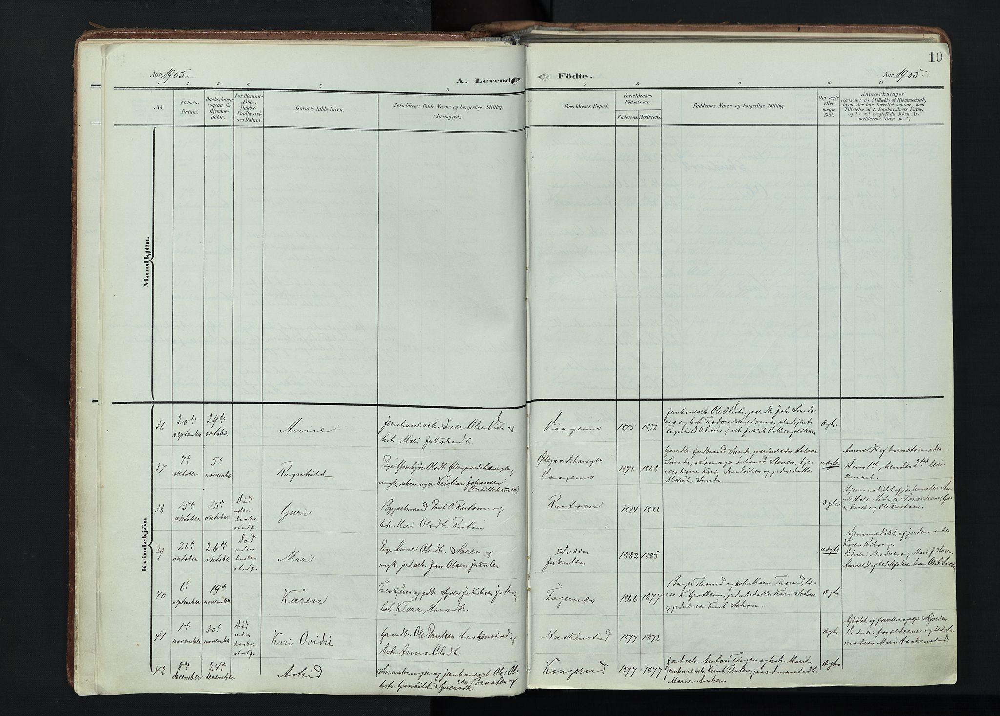 Vågå prestekontor, AV/SAH-PREST-076/H/Ha/Haa/L0011: Parish register (official) no. 11, 1905-1924, p. 10