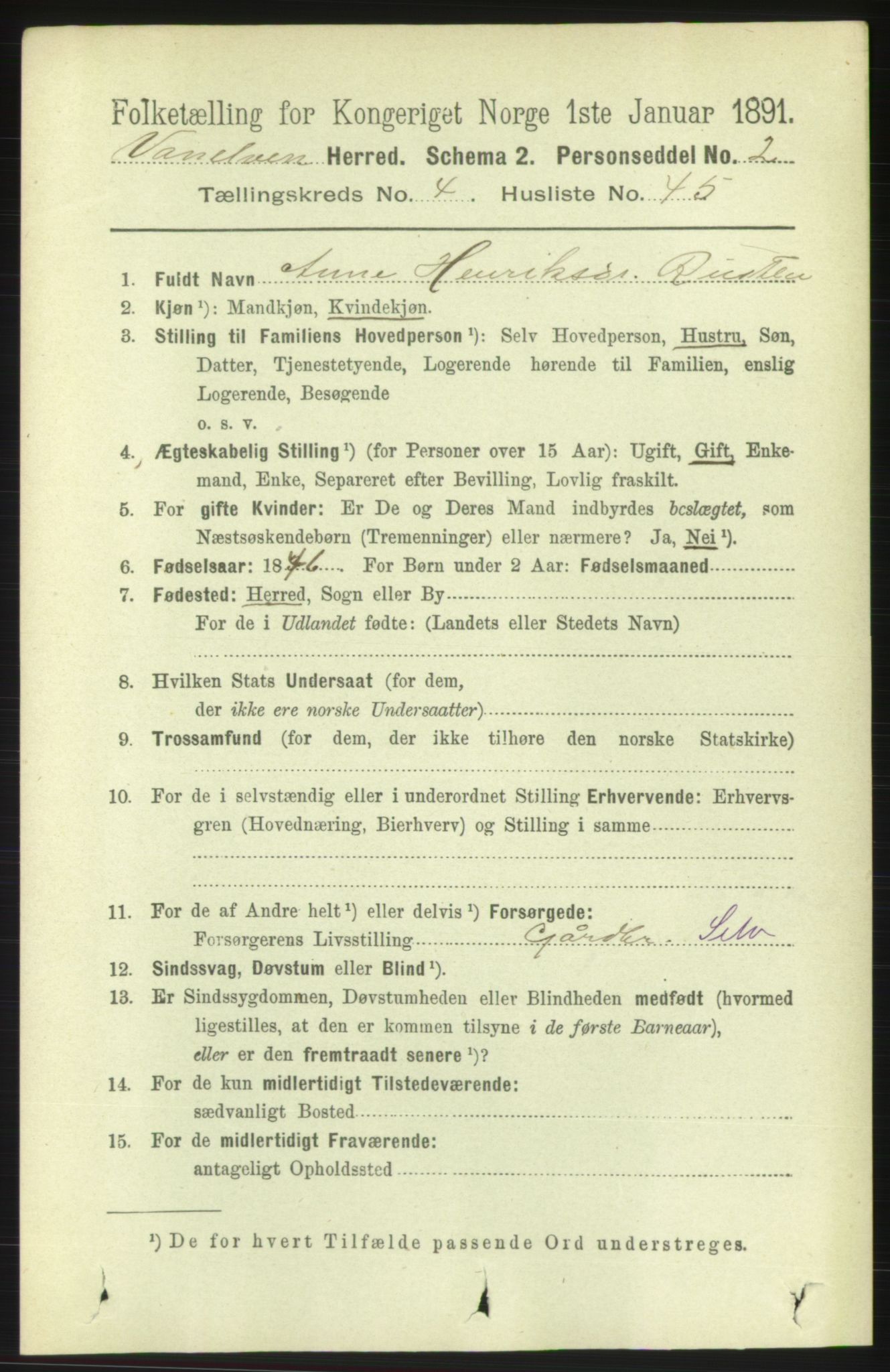 RA, 1891 census for 1511 Vanylven, 1891, p. 2093