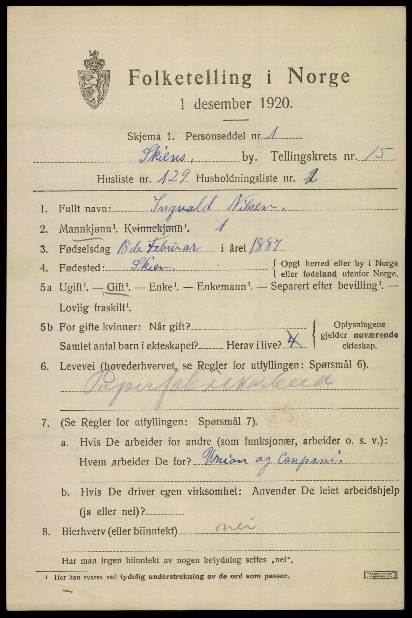 SAKO, 1920 census for Skien, 1920, p. 45632