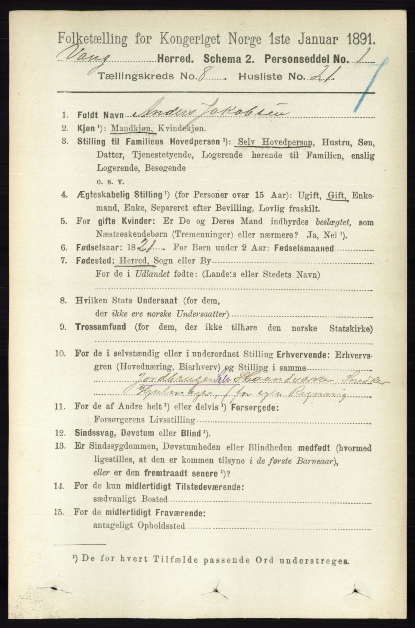 RA, 1891 census for 0414 Vang, 1891, p. 5717