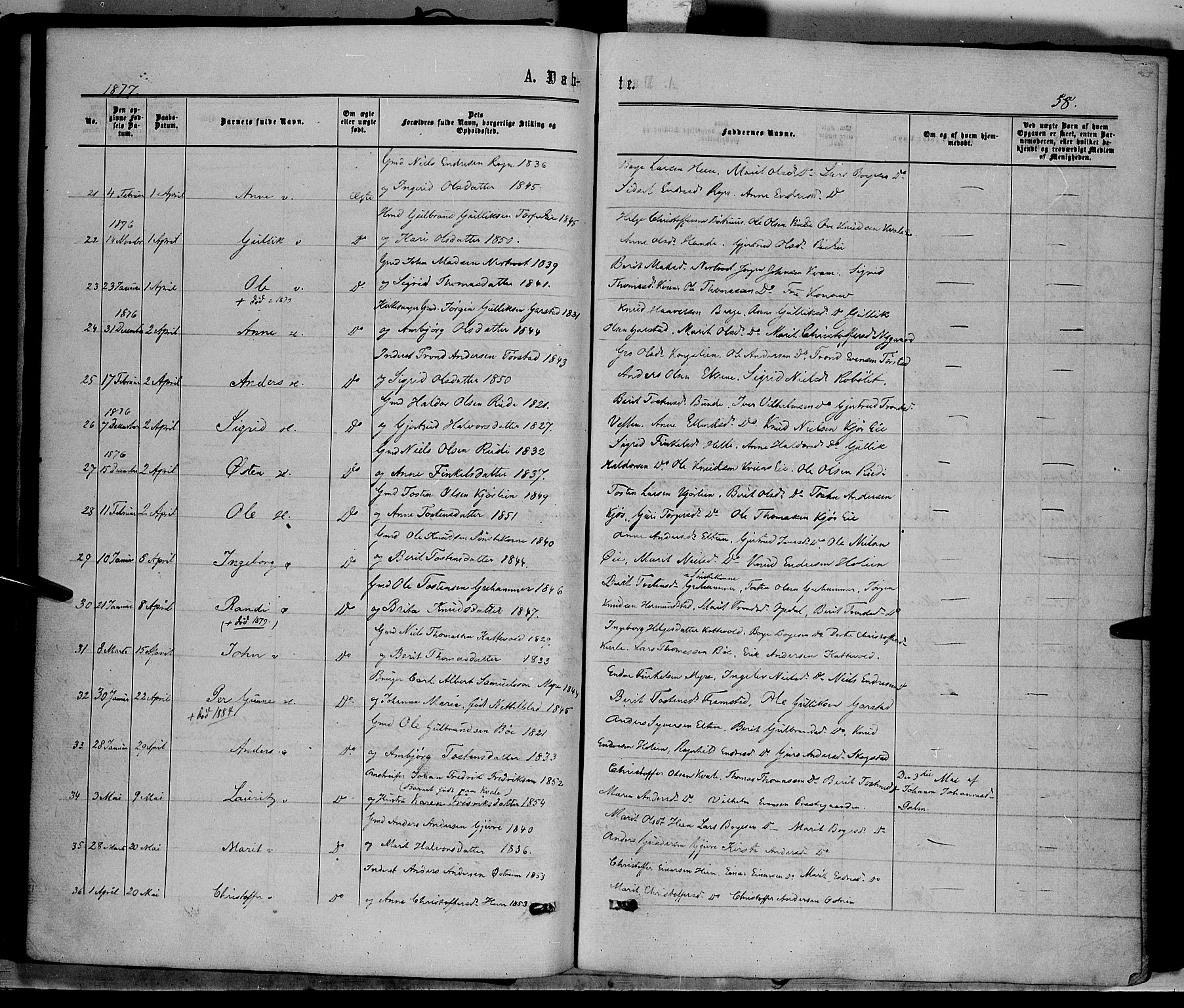 Vang prestekontor, Valdres, SAH/PREST-140/H/Ha/L0007: Parish register (official) no. 7, 1865-1881, p. 58