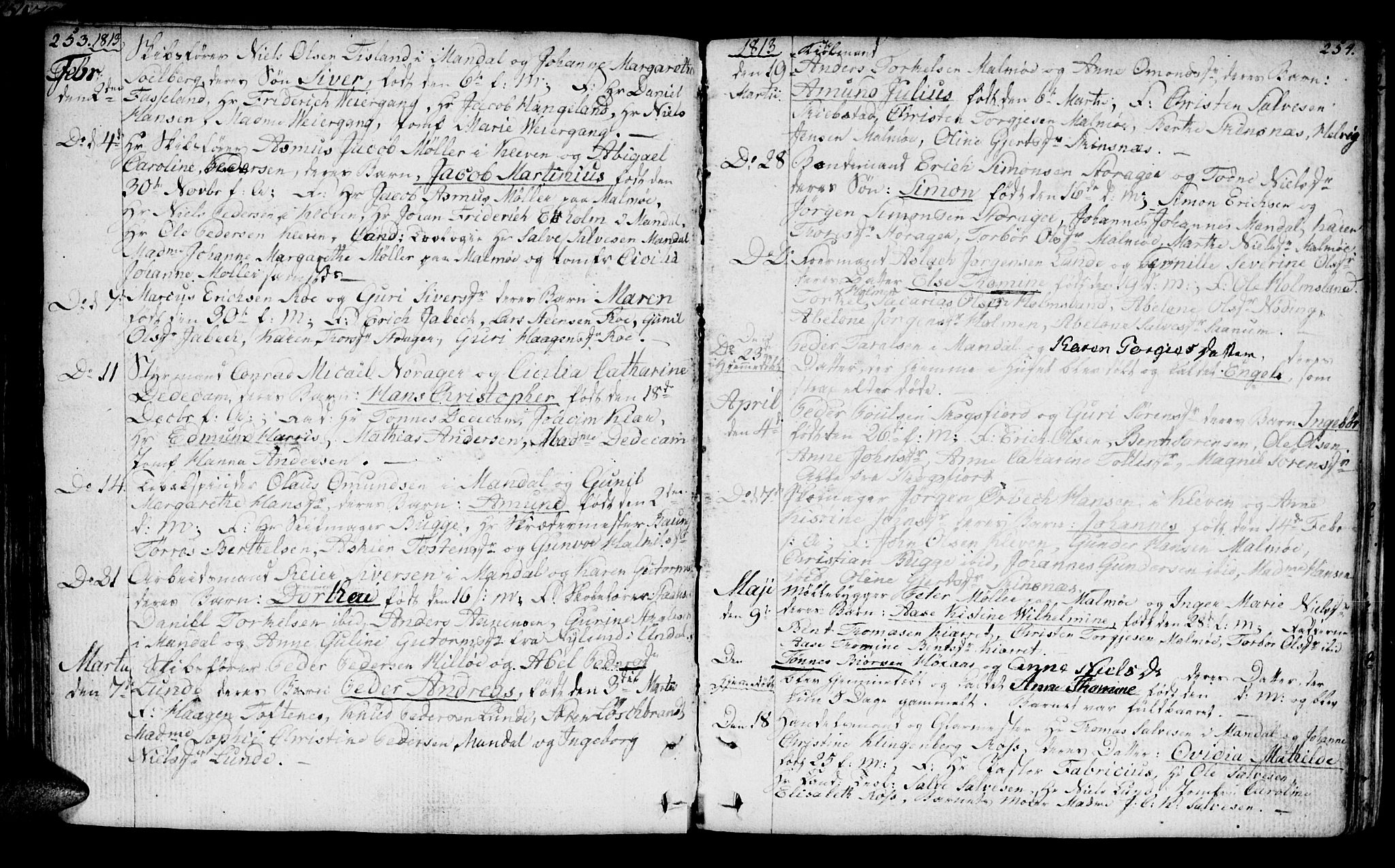 Mandal sokneprestkontor, SAK/1111-0030/F/Fa/Faa/L0008: Parish register (official) no. A 8, 1794-1817, p. 253-254
