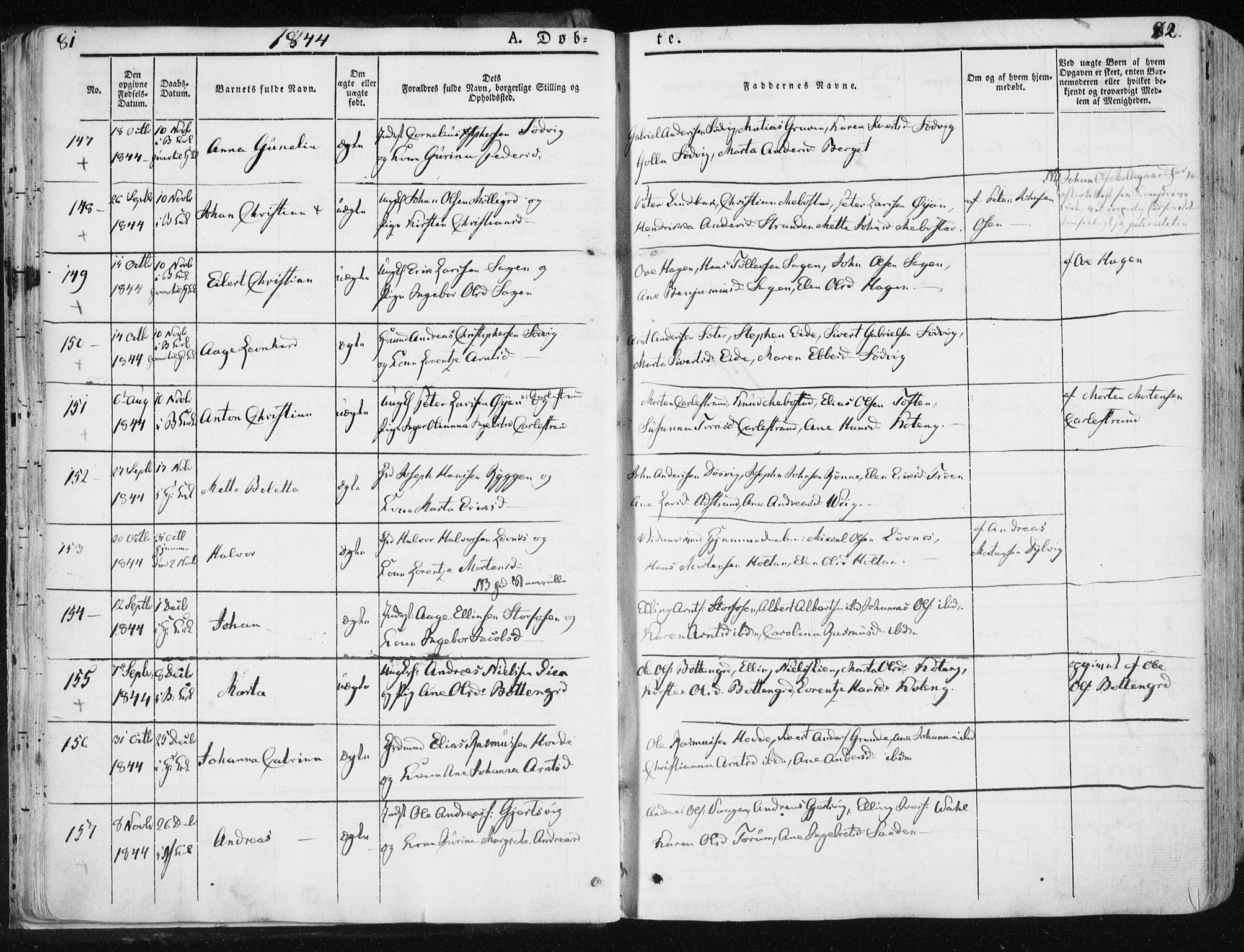 Ministerialprotokoller, klokkerbøker og fødselsregistre - Sør-Trøndelag, SAT/A-1456/659/L0736: Parish register (official) no. 659A06, 1842-1856, p. 81-82