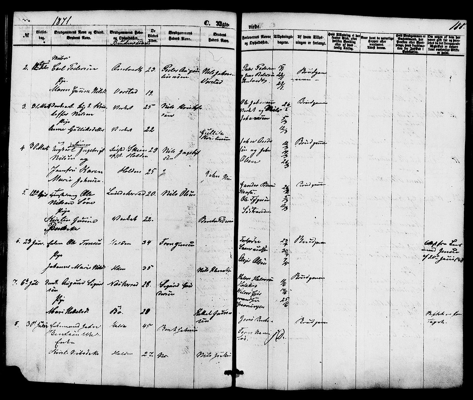 Holla kirkebøker, SAKO/A-272/F/Fa/L0007: Parish register (official) no. 7, 1869-1881, p. 188