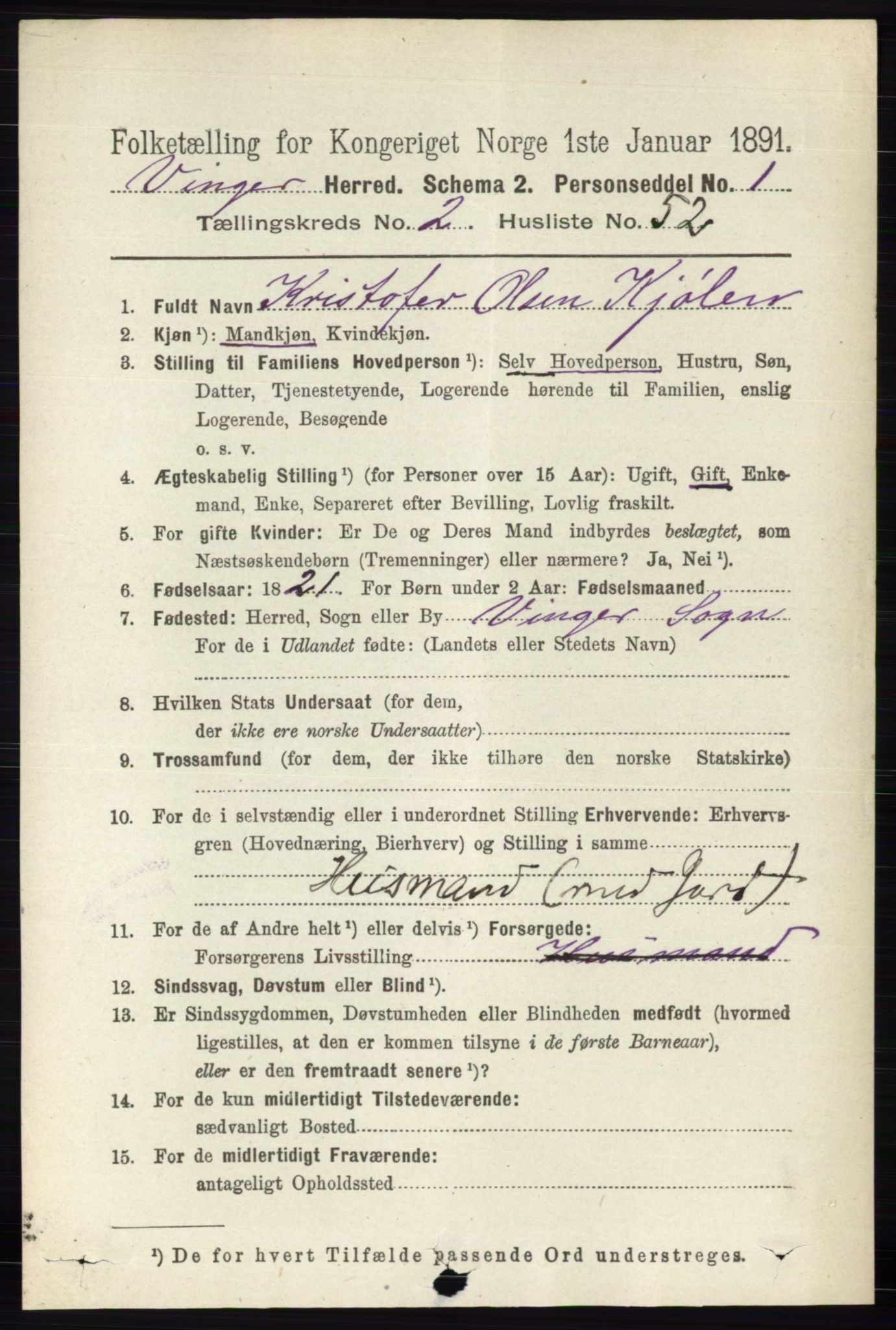 RA, 1891 census for 0421 Vinger, 1891, p. 772