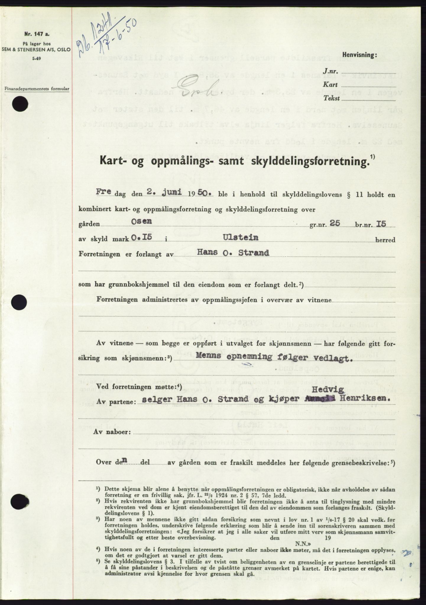 Søre Sunnmøre sorenskriveri, AV/SAT-A-4122/1/2/2C/L0087: Mortgage book no. 13A, 1950-1950, Diary no: : 1241/1950