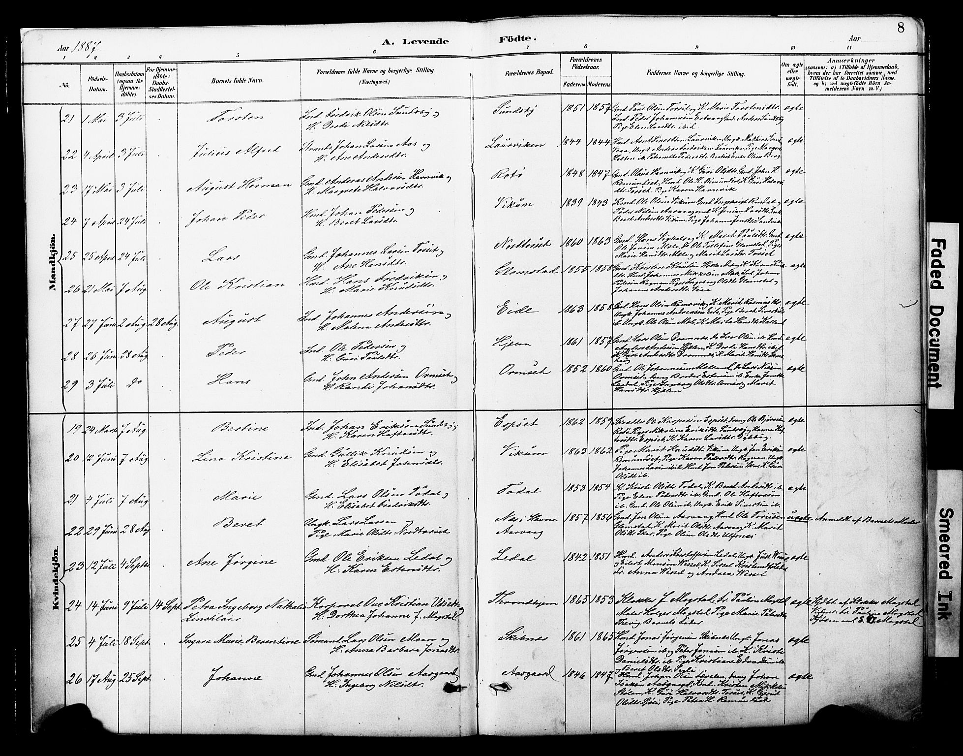 Ministerialprotokoller, klokkerbøker og fødselsregistre - Møre og Romsdal, AV/SAT-A-1454/578/L0907: Parish register (official) no. 578A06, 1887-1904, p. 8