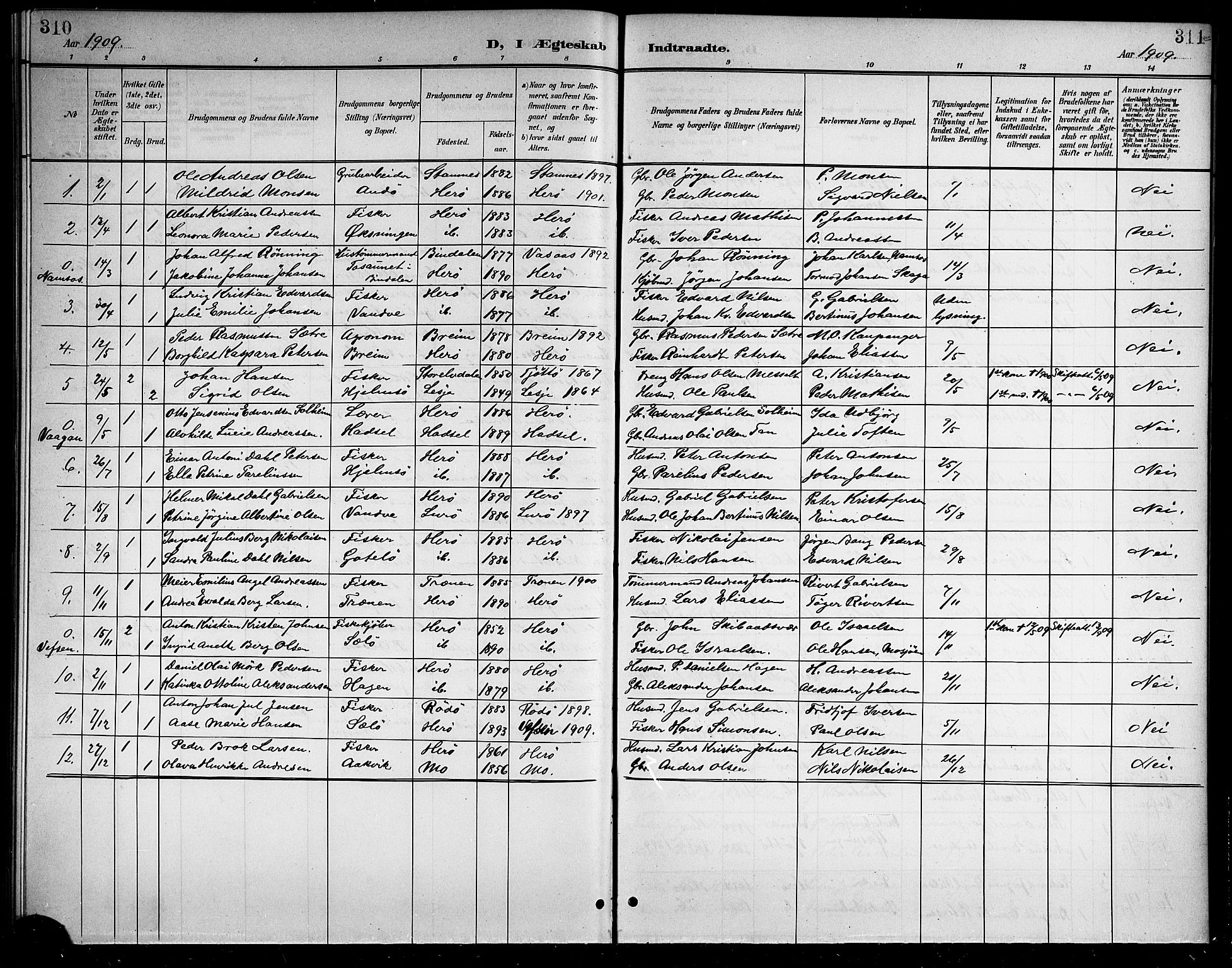 Ministerialprotokoller, klokkerbøker og fødselsregistre - Nordland, SAT/A-1459/834/L0516: Parish register (copy) no. 834C06, 1902-1918, p. 310-311