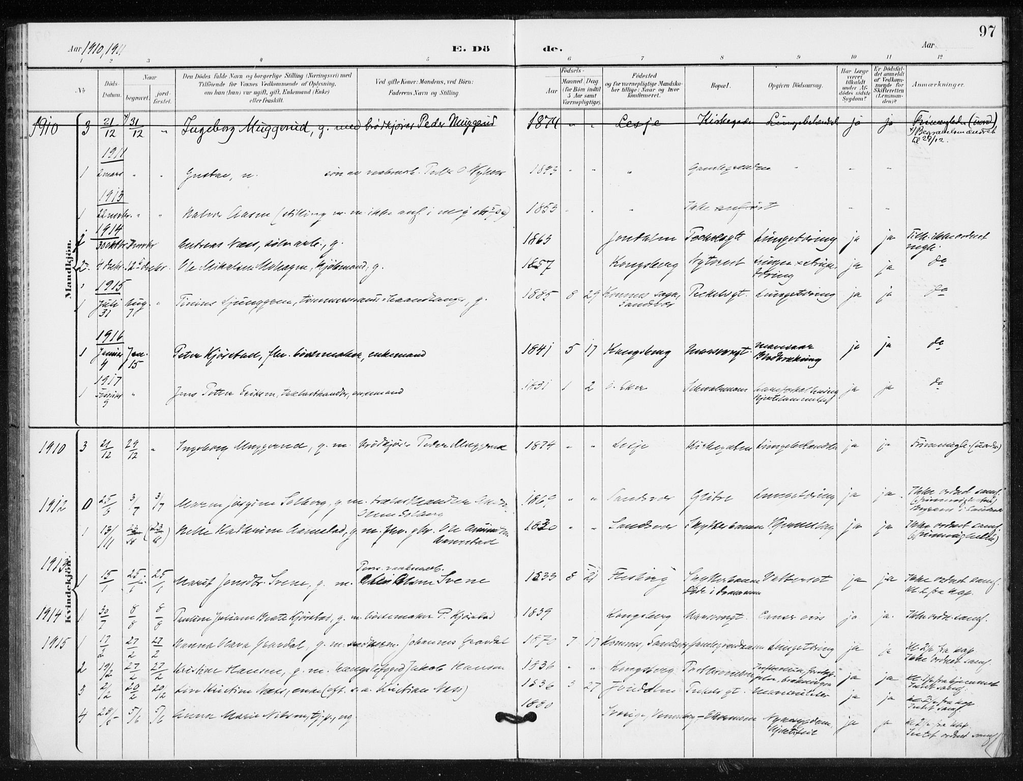 Kongsberg kirkebøker, AV/SAKO-A-22/G/Ga/L0009: Parish register (copy) no. 9, 1932-1938, p. 97