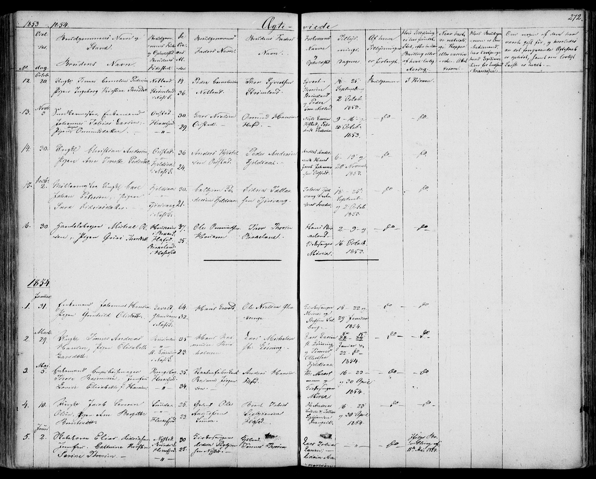 Flekkefjord sokneprestkontor, SAK/1111-0012/F/Fb/Fbc/L0005: Parish register (copy) no. B 5, 1846-1866, p. 272
