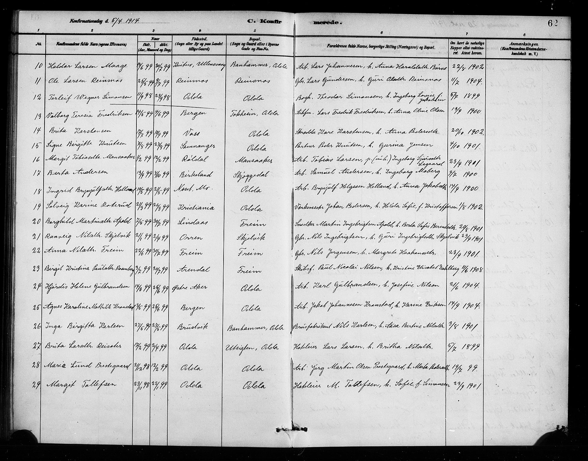 Odda Sokneprestembete, AV/SAB-A-77201/H/Haa: Parish register (official) no. A 2, 1880-1915, p. 62