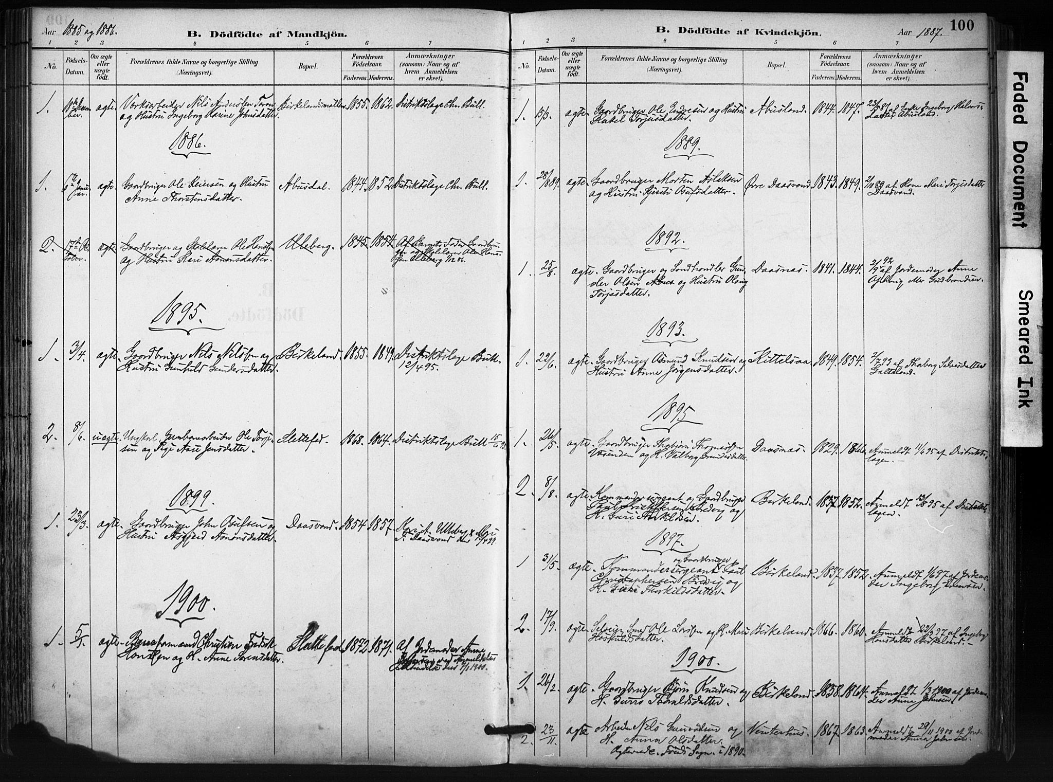 Evje sokneprestkontor, SAK/1111-0008/F/Fa/Fab/L0003: Parish register (official) no. A 3, 1884-1909, p. 100