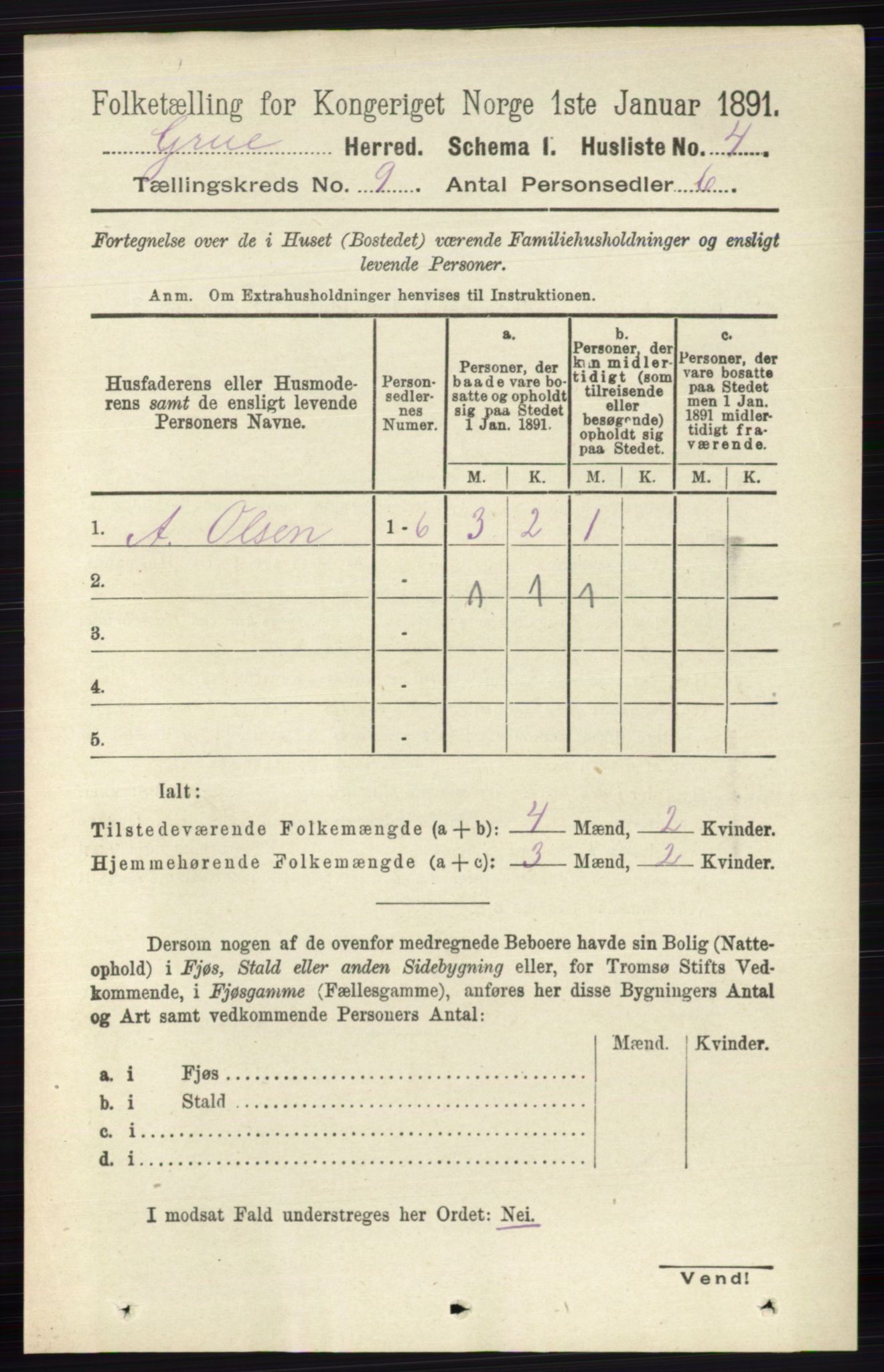 RA, 1891 census for 0423 Grue, 1891, p. 4809