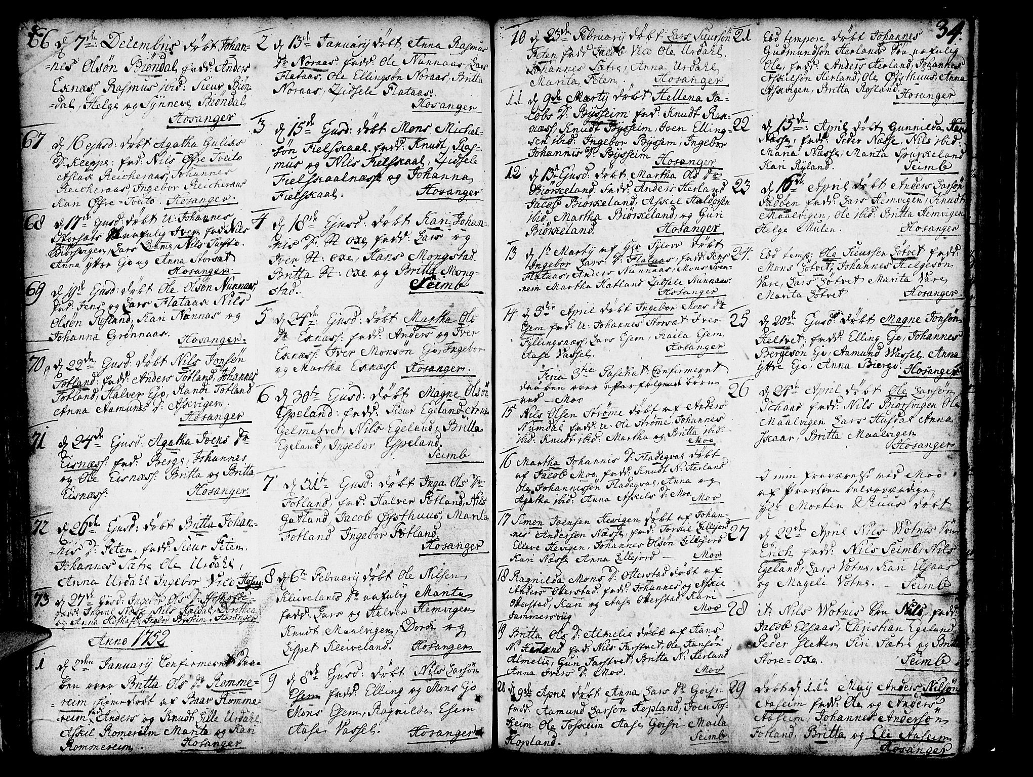 Hosanger sokneprestembete, AV/SAB-A-75801/H/Haa: Parish register (official) no. A 1 /1, 1750-1766, p. 34