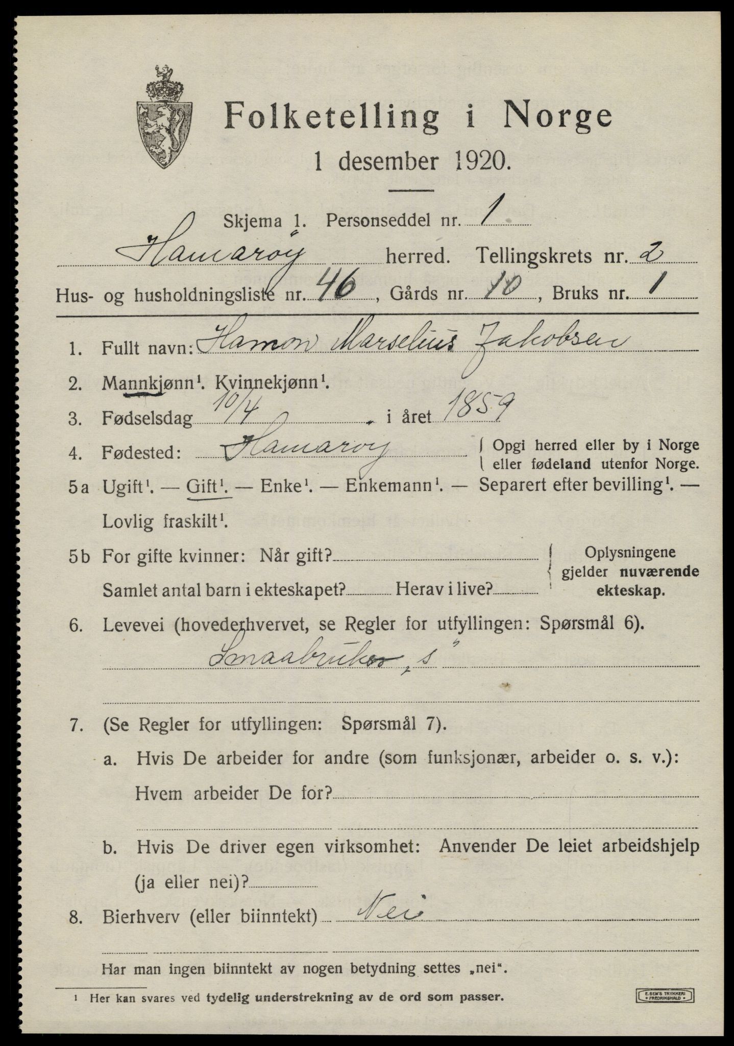 SAT, 1920 census for Hamarøy, 1920, p. 2016