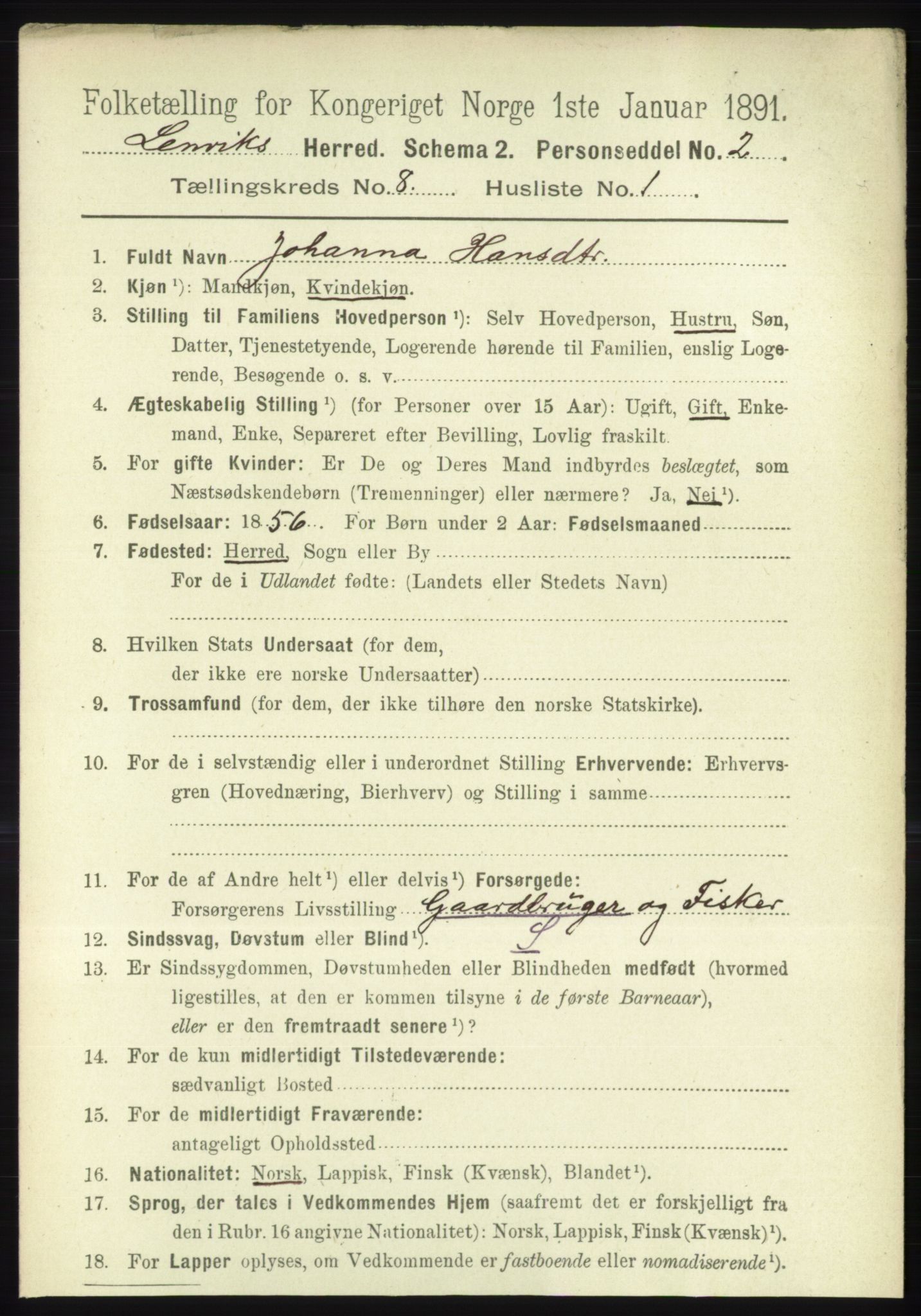 RA, 1891 census for 1931 Lenvik, 1891, p. 4392