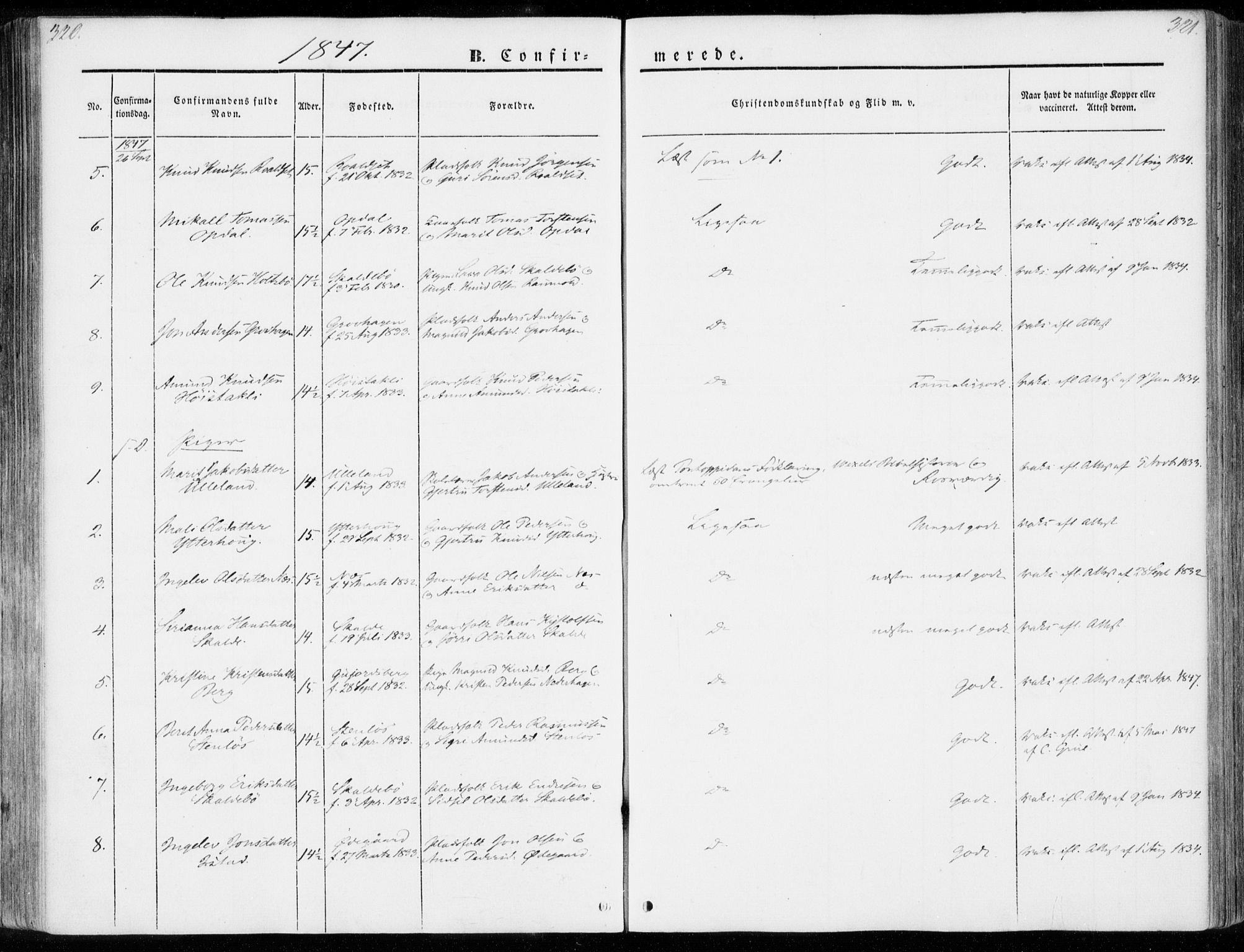 Ministerialprotokoller, klokkerbøker og fødselsregistre - Møre og Romsdal, AV/SAT-A-1454/557/L0680: Parish register (official) no. 557A02, 1843-1869, p. 320-321