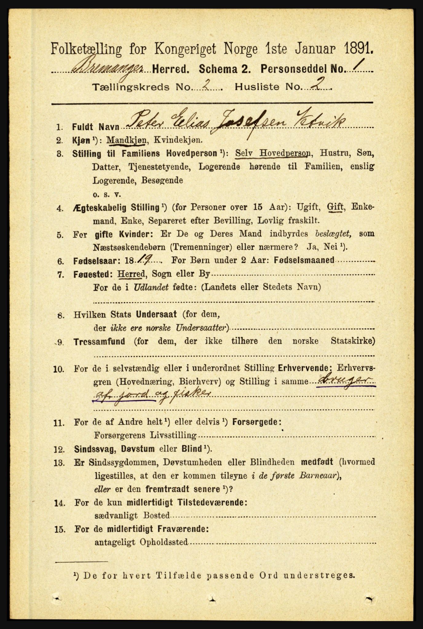 RA, 1891 census for 1438 Bremanger, 1891, p. 658