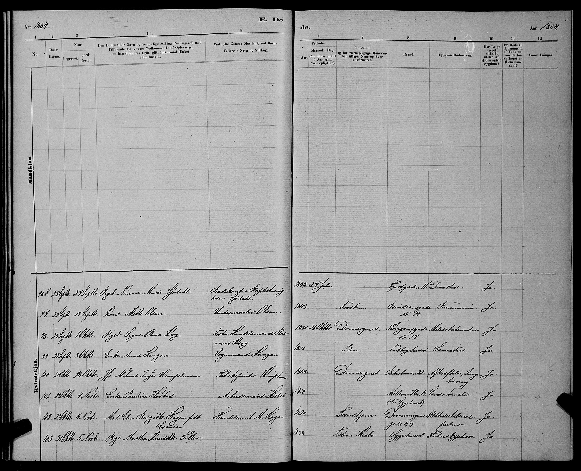 Ministerialprotokoller, klokkerbøker og fødselsregistre - Sør-Trøndelag, AV/SAT-A-1456/601/L0093: Parish register (copy) no. 601C11, 1882-1898