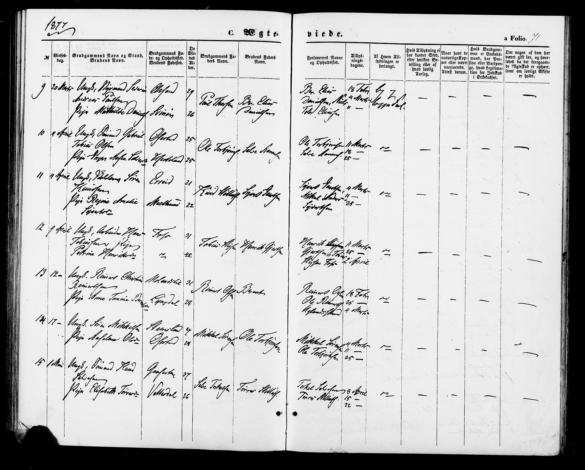 Sør-Audnedal sokneprestkontor, SAK/1111-0039/F/Fa/Fab/L0008: Parish register (official) no. A 8, 1876-1881, p. 71