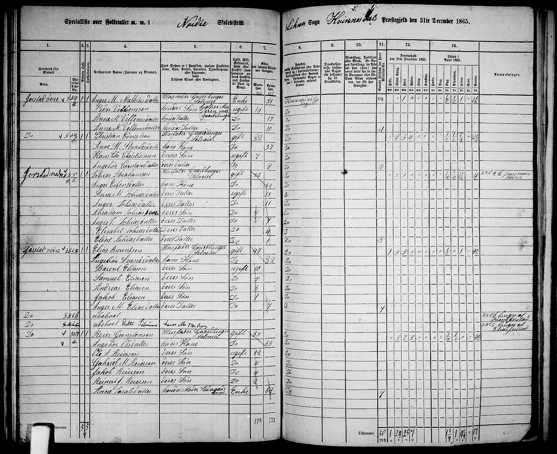 RA, 1865 census for Kvinesdal, 1865, p. 103