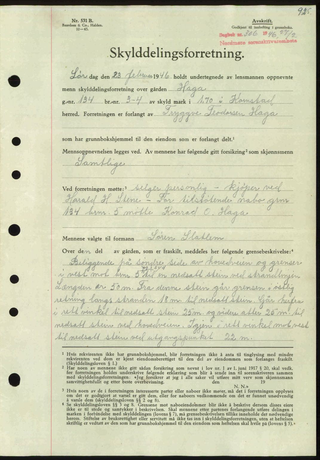 Nordmøre sorenskriveri, AV/SAT-A-4132/1/2/2Ca: Mortgage book no. A100b, 1946-1946, Diary no: : 306/1946