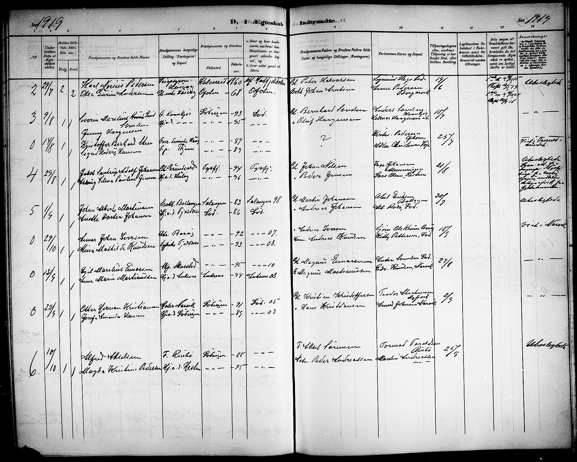 Ministerialprotokoller, klokkerbøker og fødselsregistre - Nordland, AV/SAT-A-1459/872/L1048: Parish register (copy) no. 872C04, 1898-1919